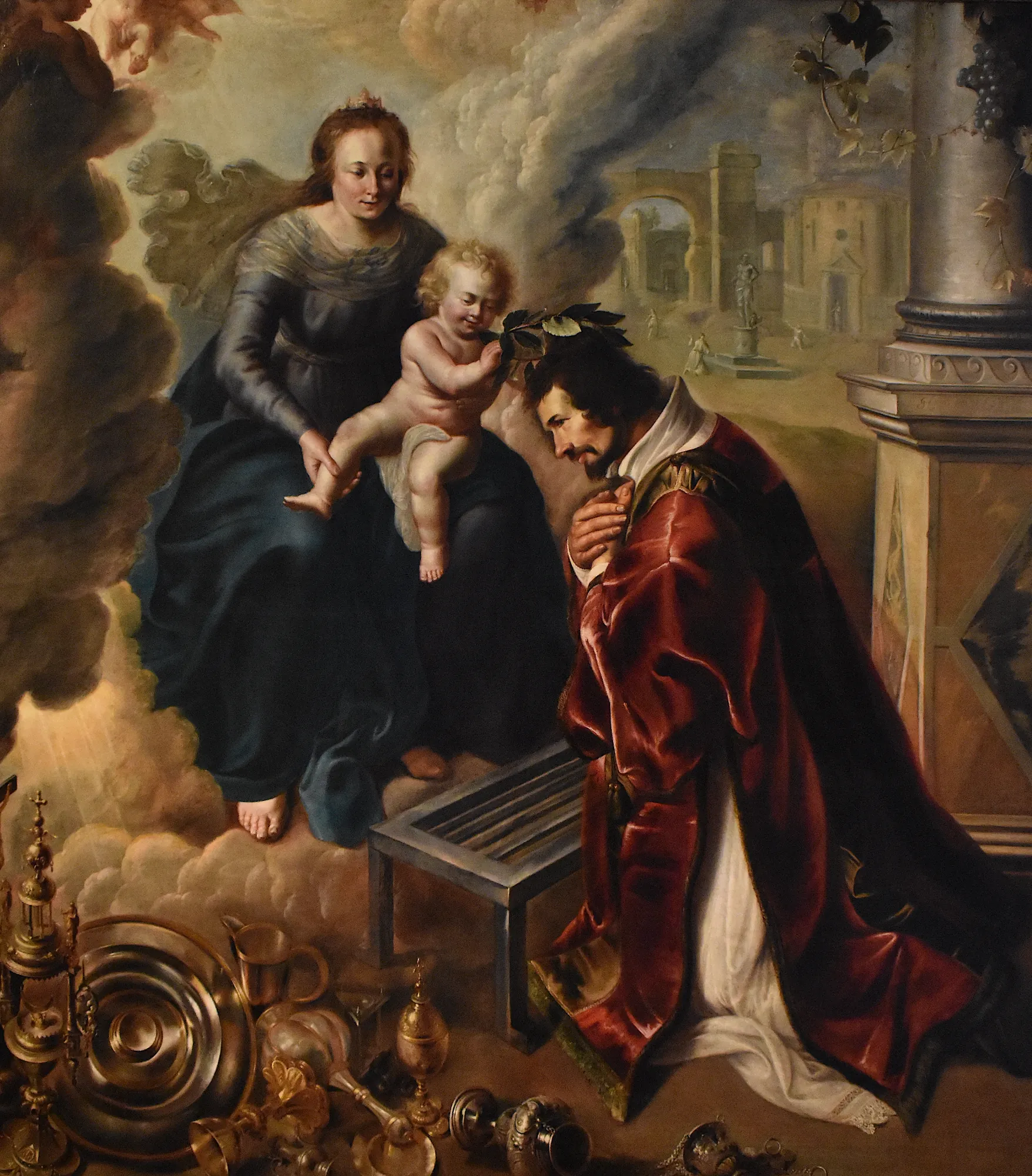Saint Lawrence Crowned by the Infant Jesus Saint Lawrence Crowned by the Infant Jesus by Claude de Jongh. A religious scene showing the Virgin Mary holding the Christ Child, who places a laurel wreath upon the head of the kneeling Saint Lawrence.