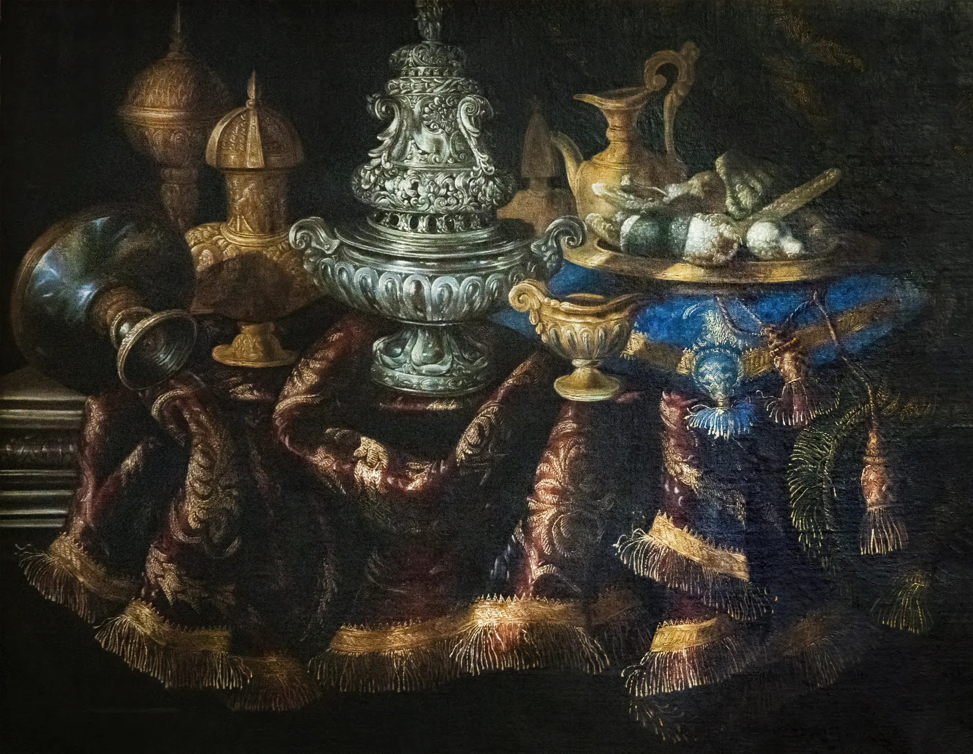 Still Life with Silverware and Textiles