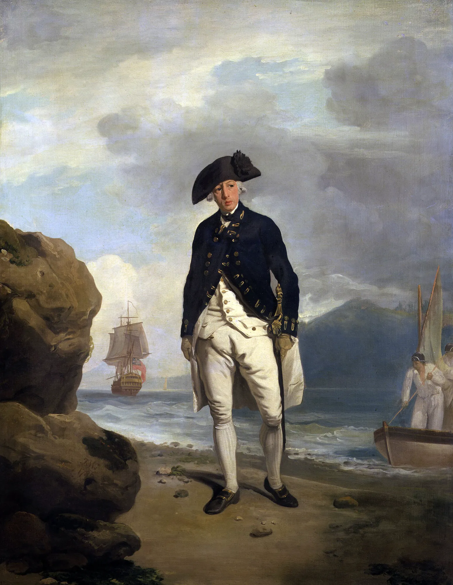 Arthur Phillip Arthur Phillip by Francis Wheatley. A full-length portrait of a naval officer in a dark blue uniform standing on a sandy shore with a sailing ship in the distance.
