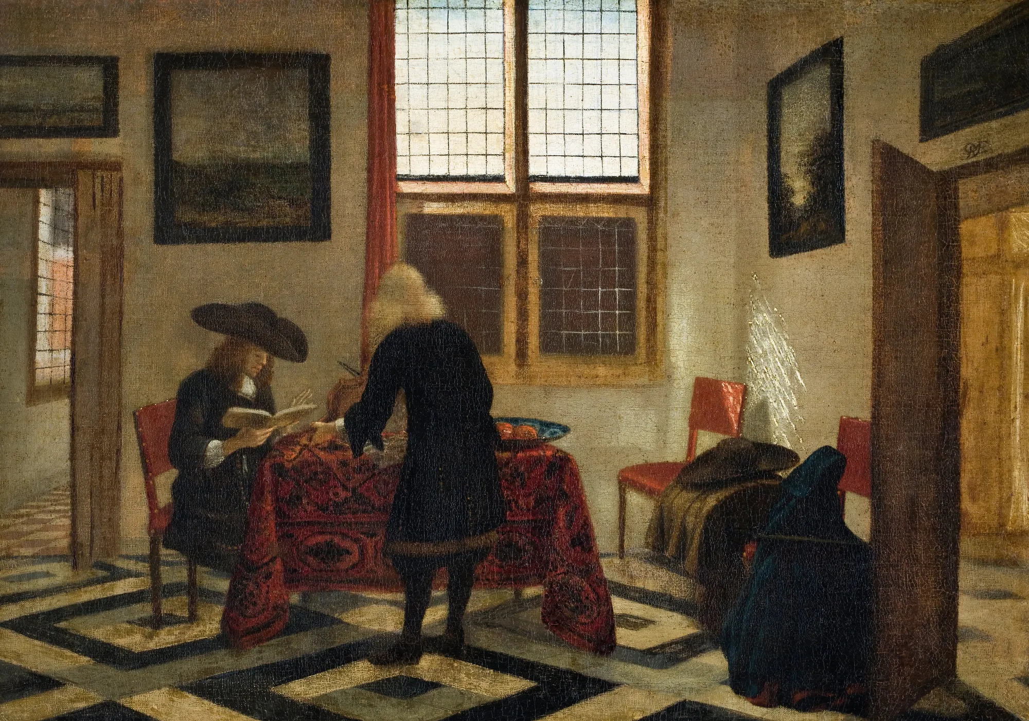 A Man Singing and Another Playing the Viola in an Interior