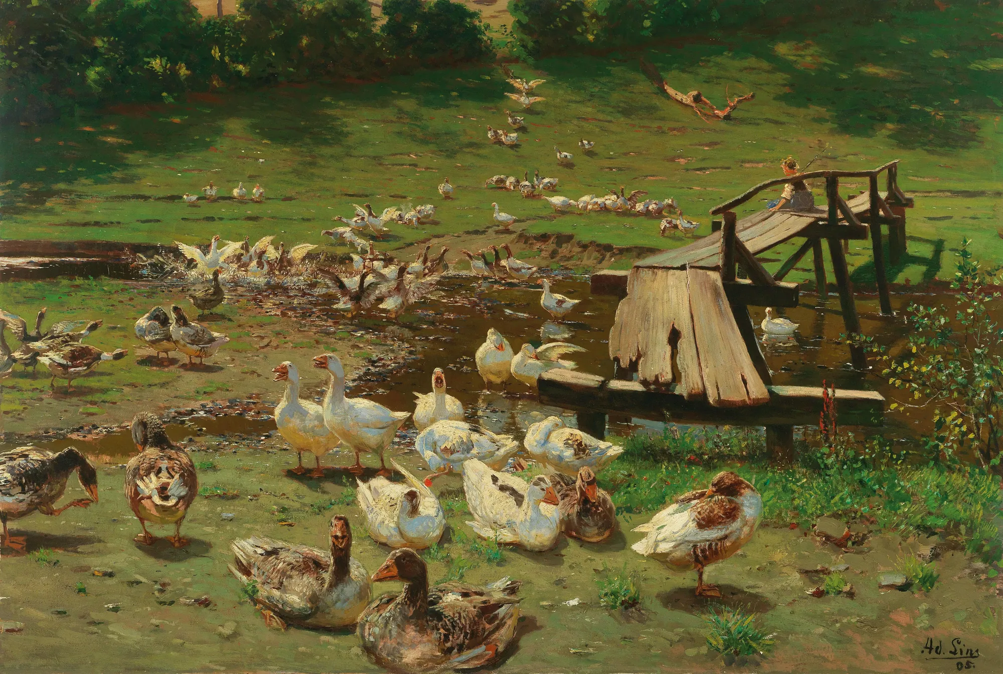 A Summer Day: Geese by a Pond