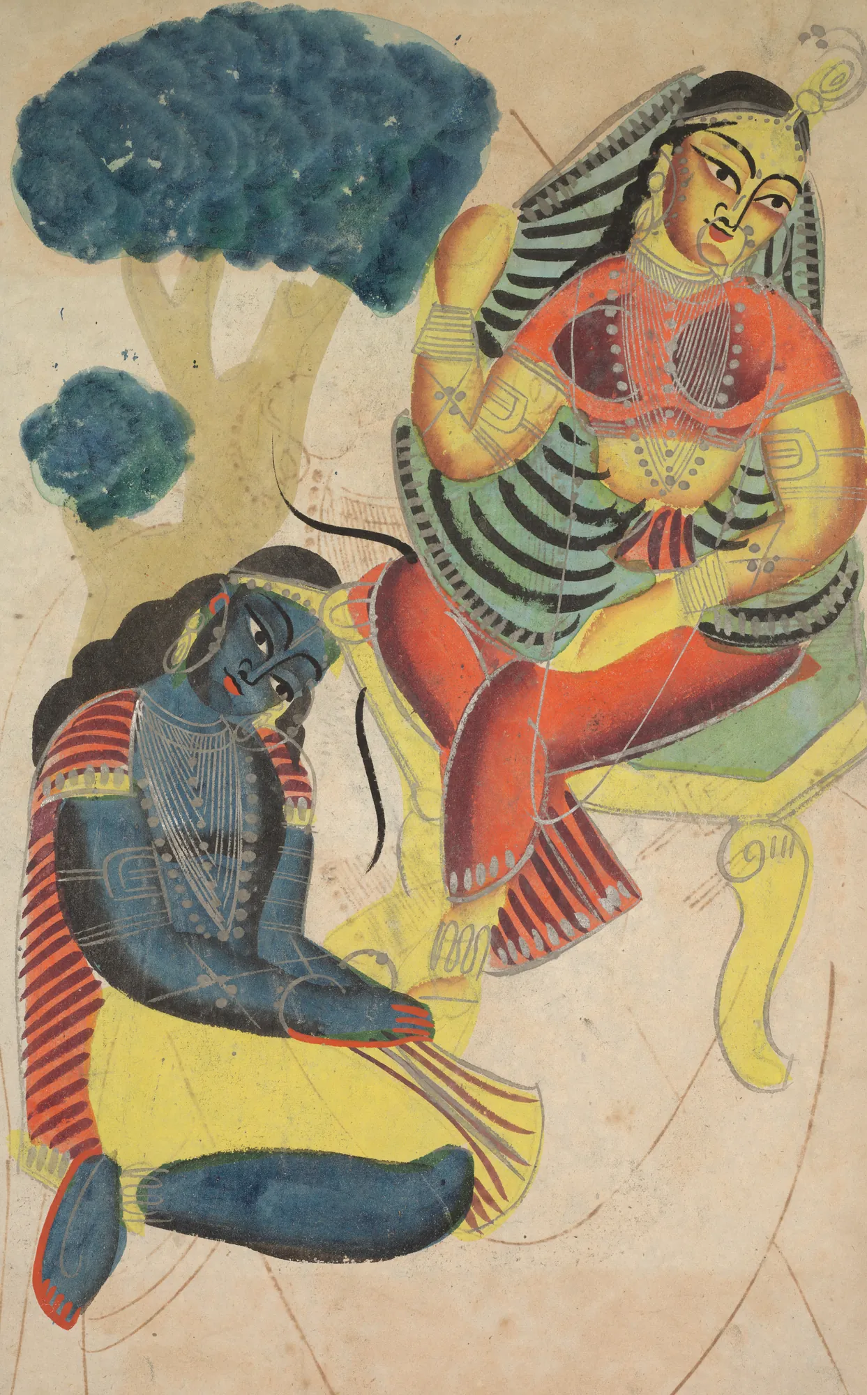 Krishna Stroking Radha's Feet