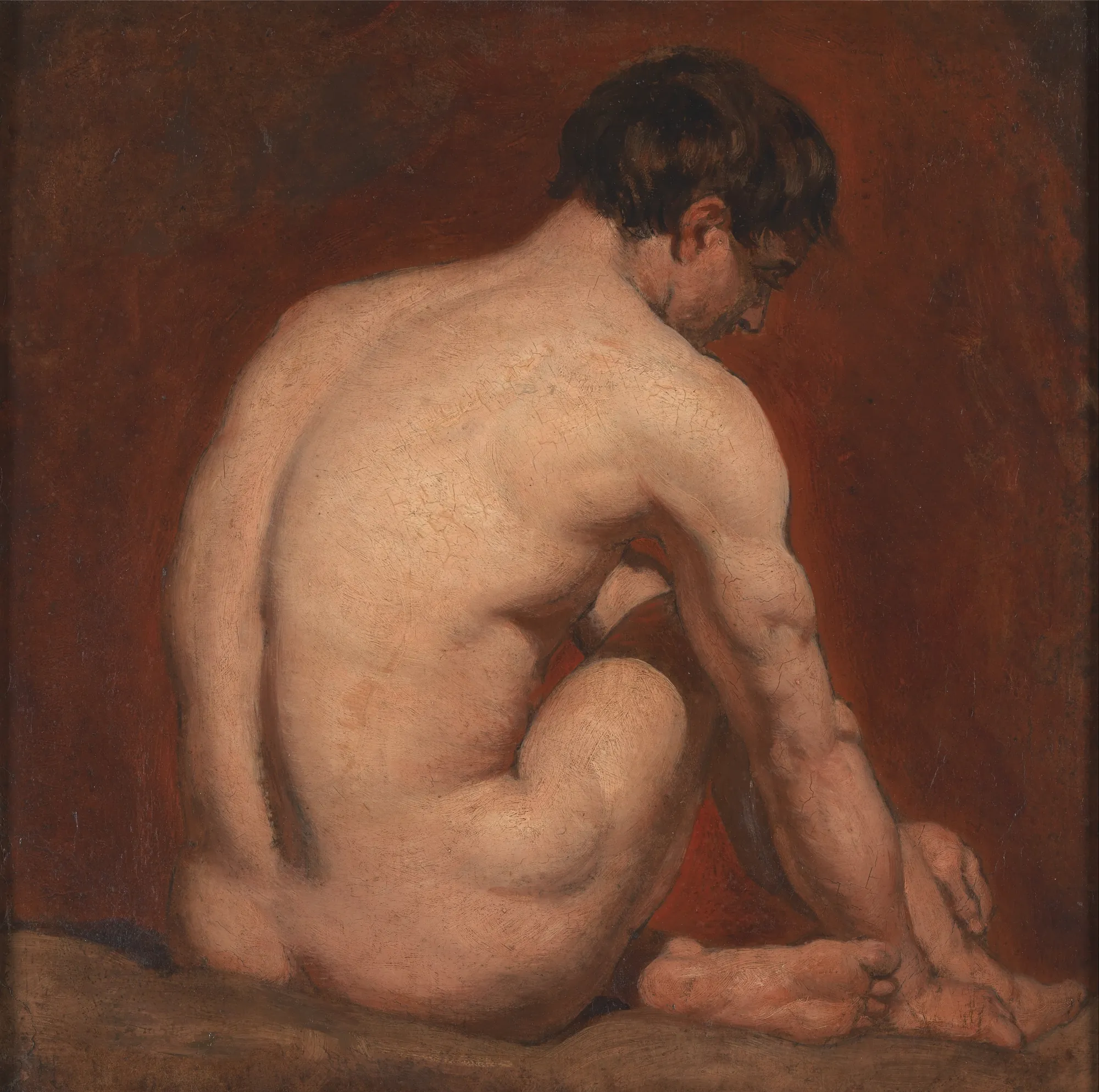 Male Nude, Kneeling, from the Back