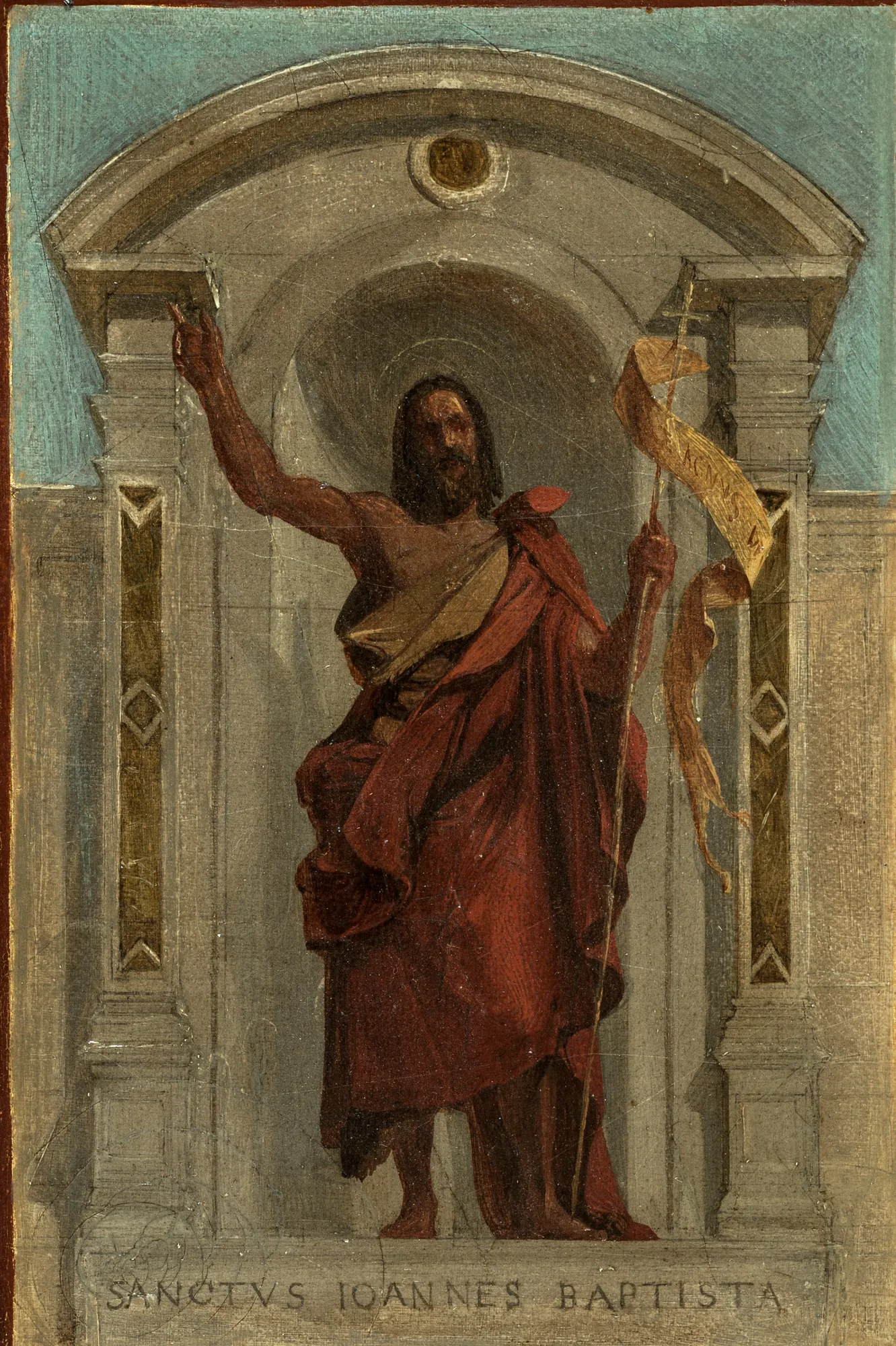 Saint John the Baptist Saint John the Baptist by Nicolas-Auguste Hesse. A painting of Saint John the Baptist standing in a stone niche, holding a staff with a scroll.