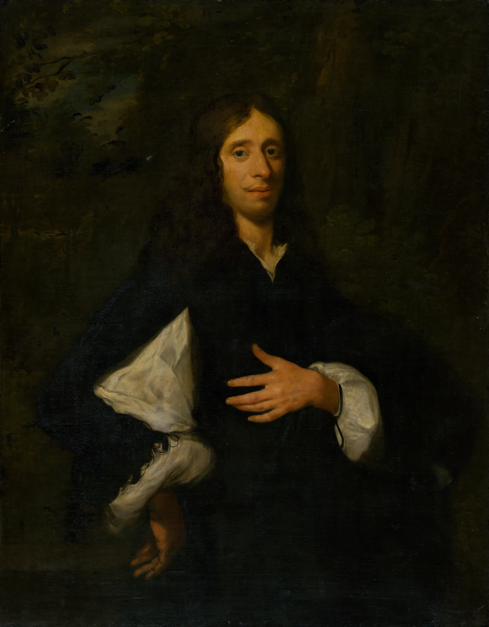 Standing Man Standing Man by Pieter Nason. A half-length portrait of a long-haired man in a dark cloak with voluminous white sleeves against a shadowed background.