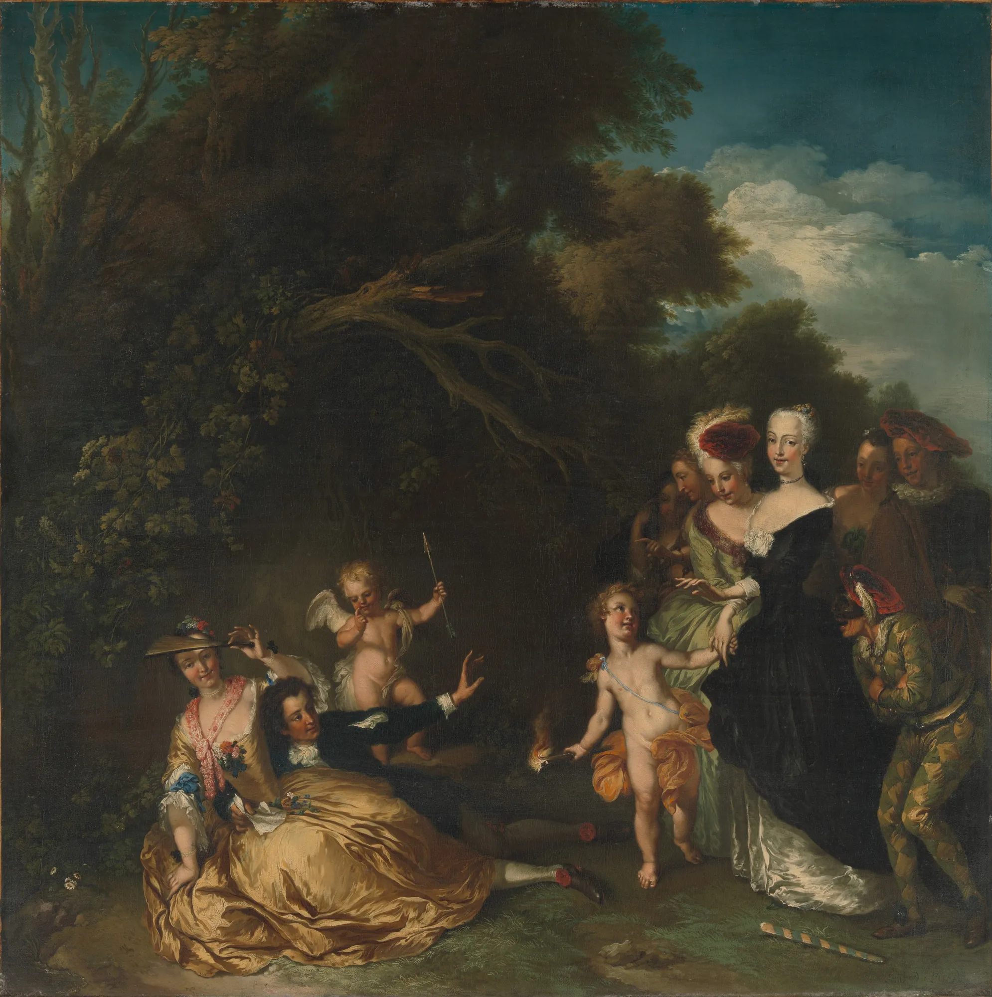 Surprised, or Infidelity Found Out Surprised, or Infidelity Found Out by Christian Wilhelm Ernst Dietrich. An 18th-century narrative scene in a dark forest where a group of onlookers and torch-bearing cherubs discover a reclining couple.