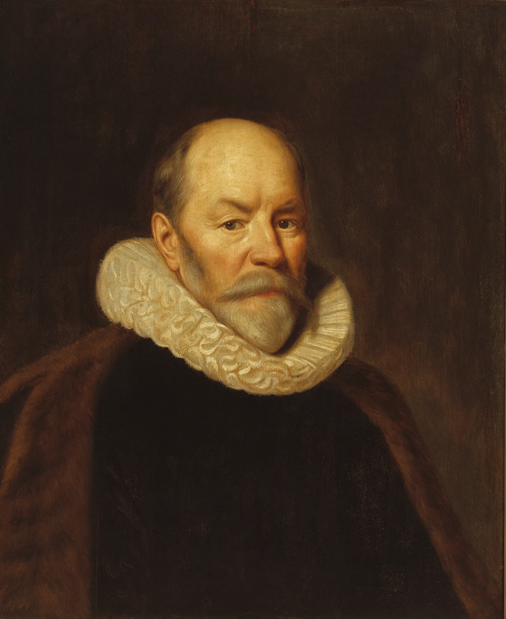 Portrait of Paulus Cornelisz van Beresteyn Portrait of Paulus Cornelisz van Beresteyn by Unknown Artist. A 17th-century bust-length portrait of a man with a white ruff collar and dark fur-trimmed cloak against a dark background.