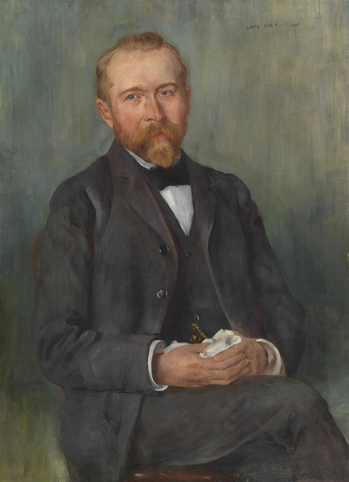 Portrait of Director Schellinsky Portrait of Director Schellinsky by Lovis Corinth. A seated three-quarter length portrait of a man with a reddish beard and mustache wearing a dark three-piece suit.