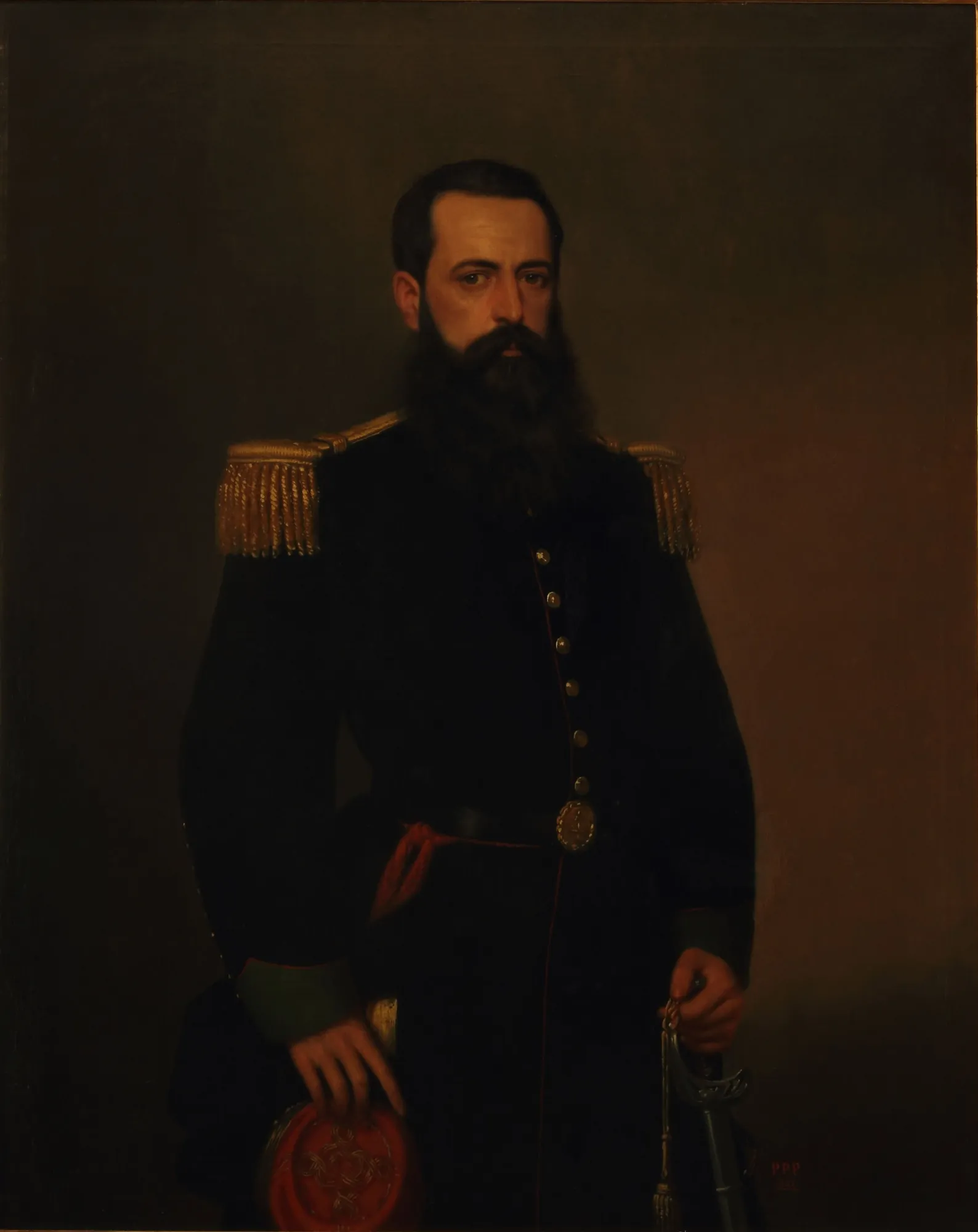 Coronel Alvaro Barros Coronel Alvaro Barros by Prilidiano Pueyrredón. A half-length portrait of a bearded man in a dark 19th-century military uniform with gold epaulettes and a sword.