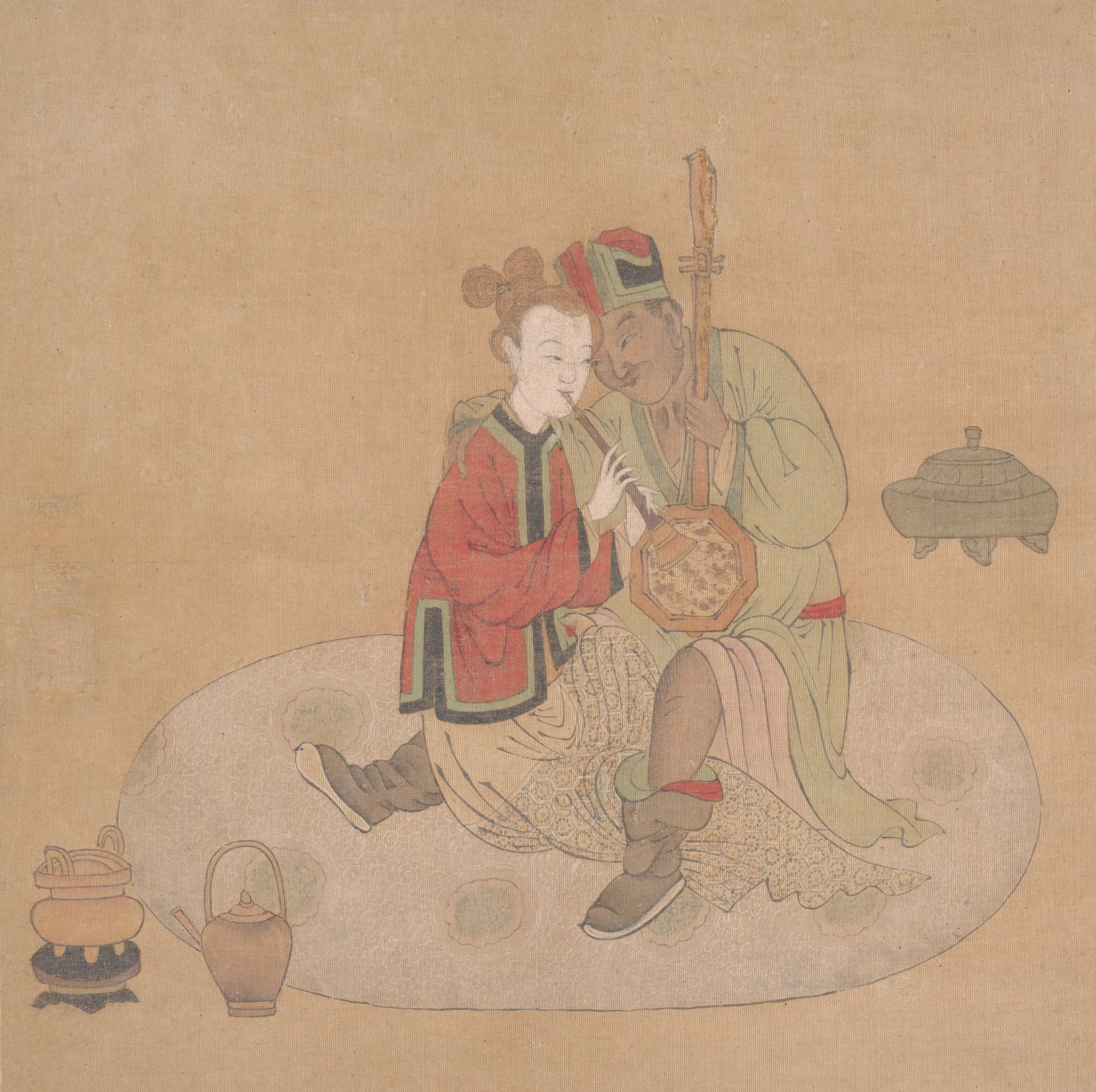 Tartar Officer and Blond Lady Playing Musical Instruments