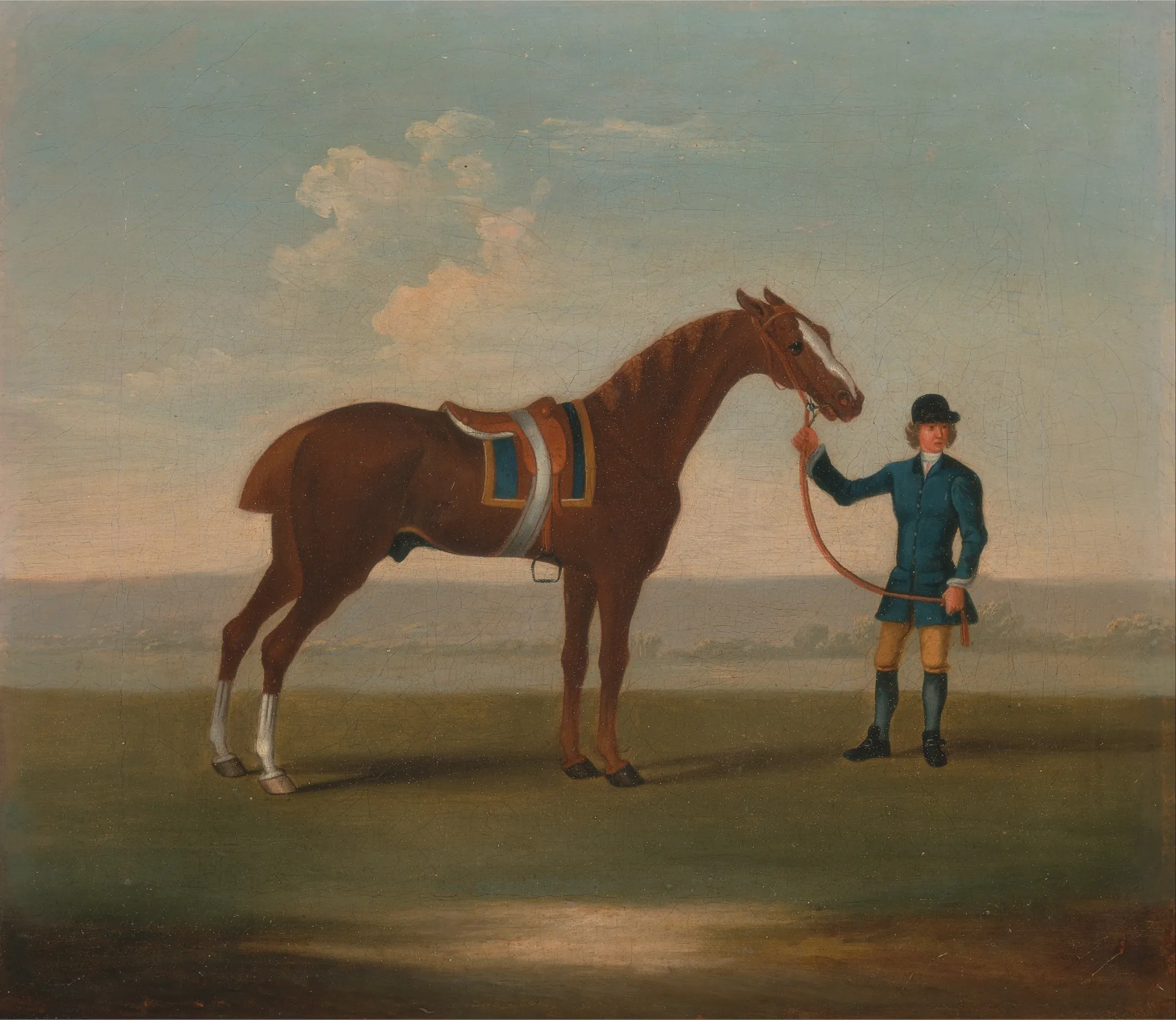 A Chestnut Horse Held by a Groom