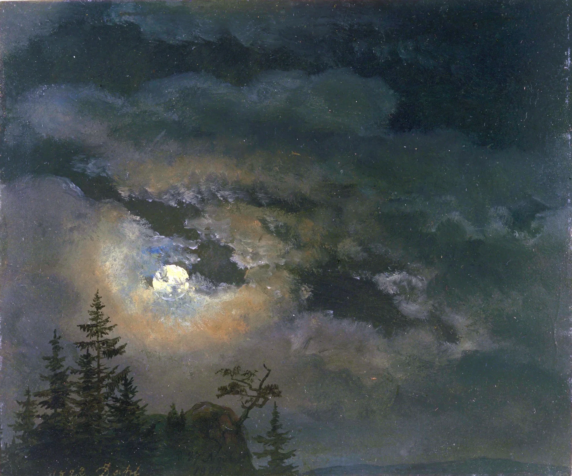 A Cloud and Landscape Study by Moonlight
