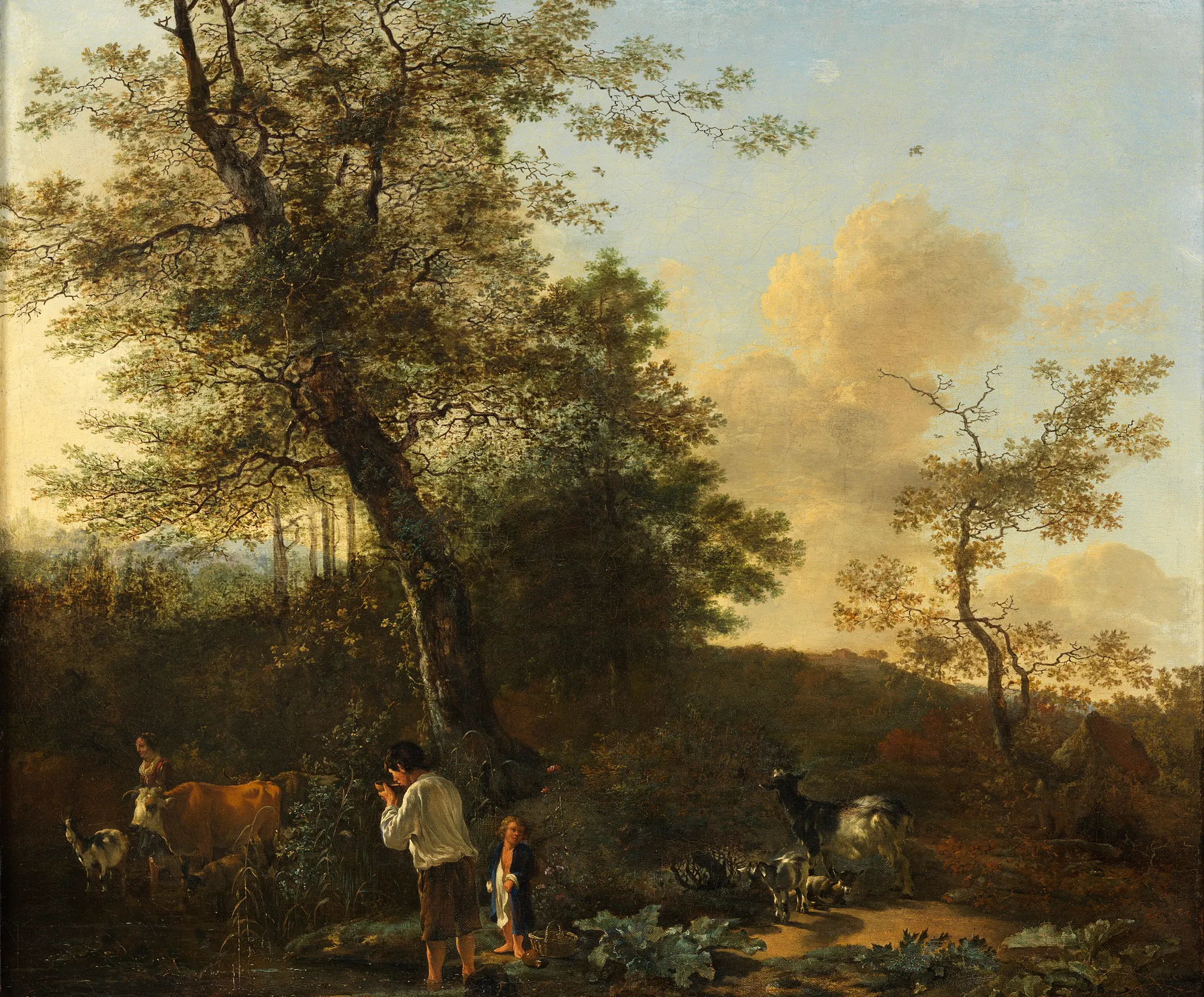 Shepherds and Cattle in a Pasture