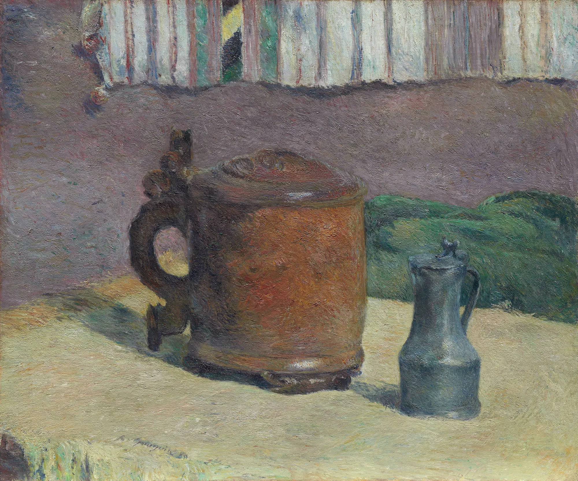 Wood Tankard and Metal Pitcher