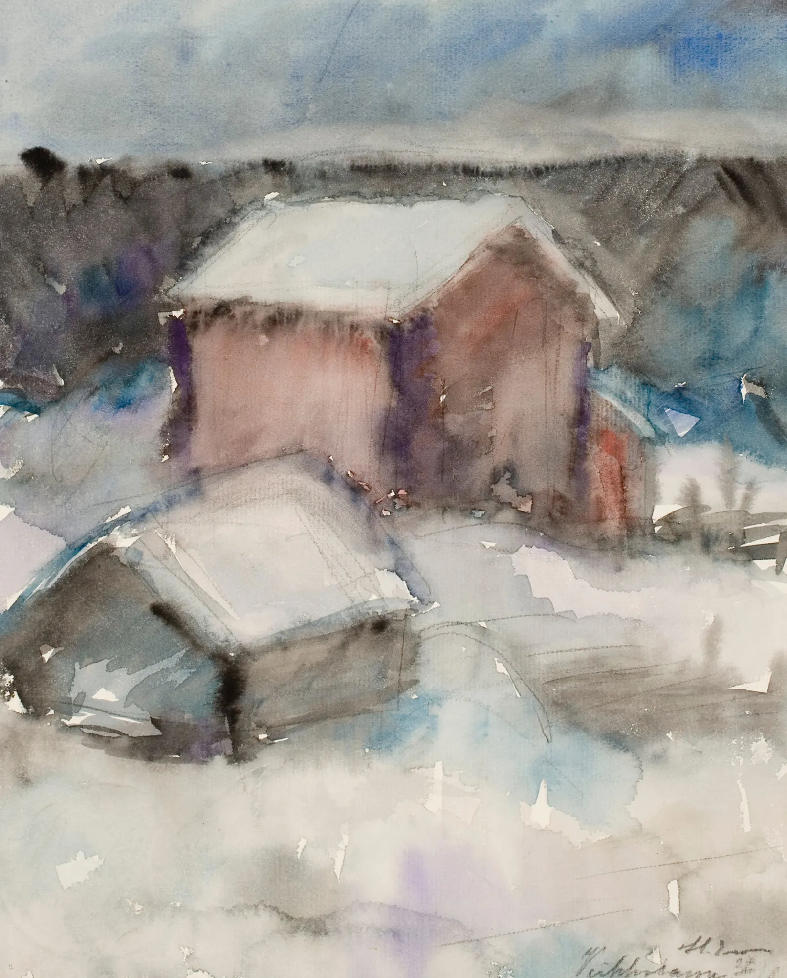 Winter Scene, Buildings in the Snow