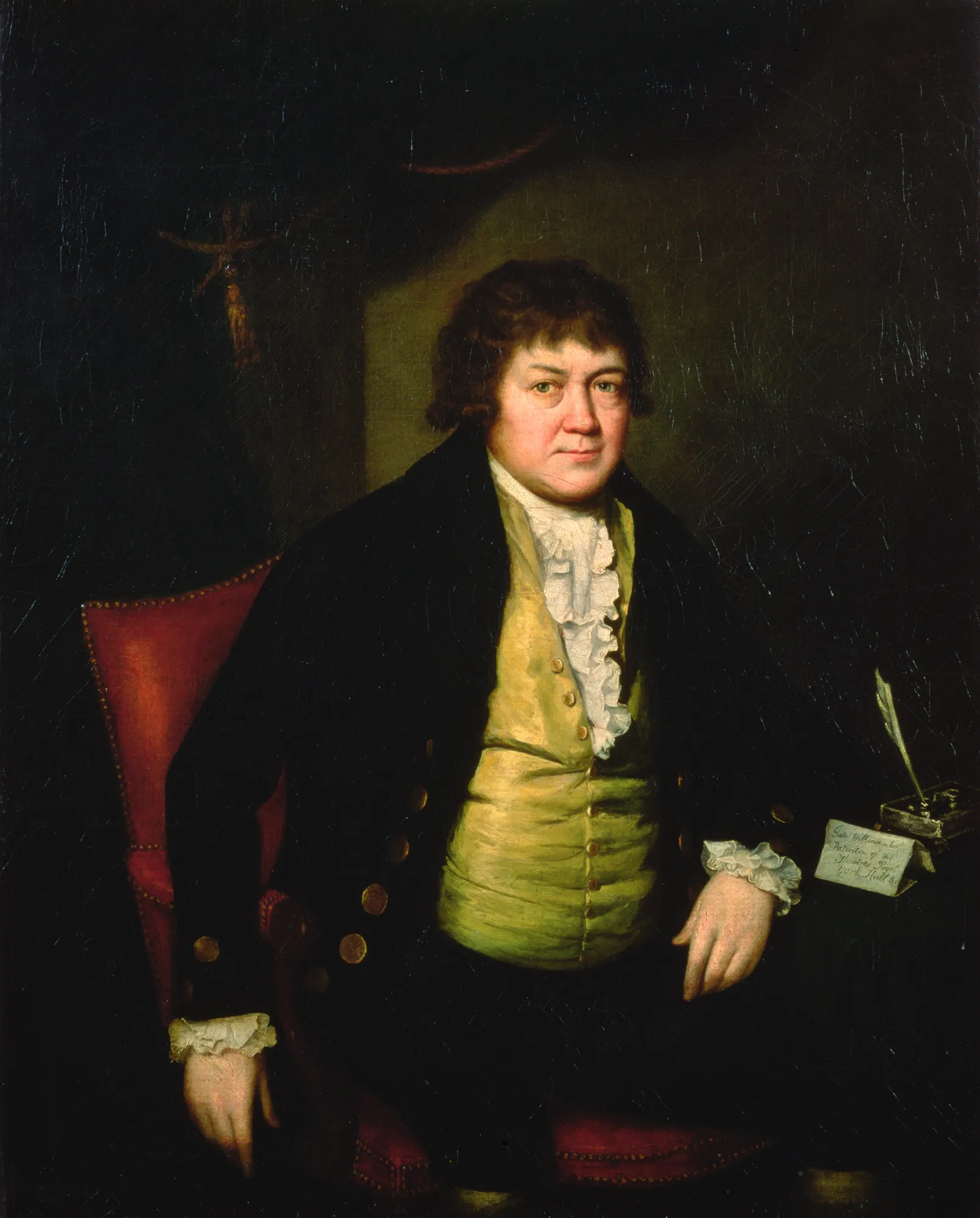 Tate Wilkinson Tate Wilkinson by Stephen Hewson. A half-length oil portrait of a man in an 18th-century dark coat and yellow waistcoat seated in a red armchair.