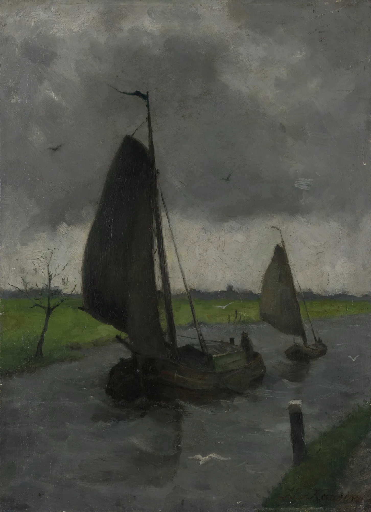 Watercourse with Sail Barges