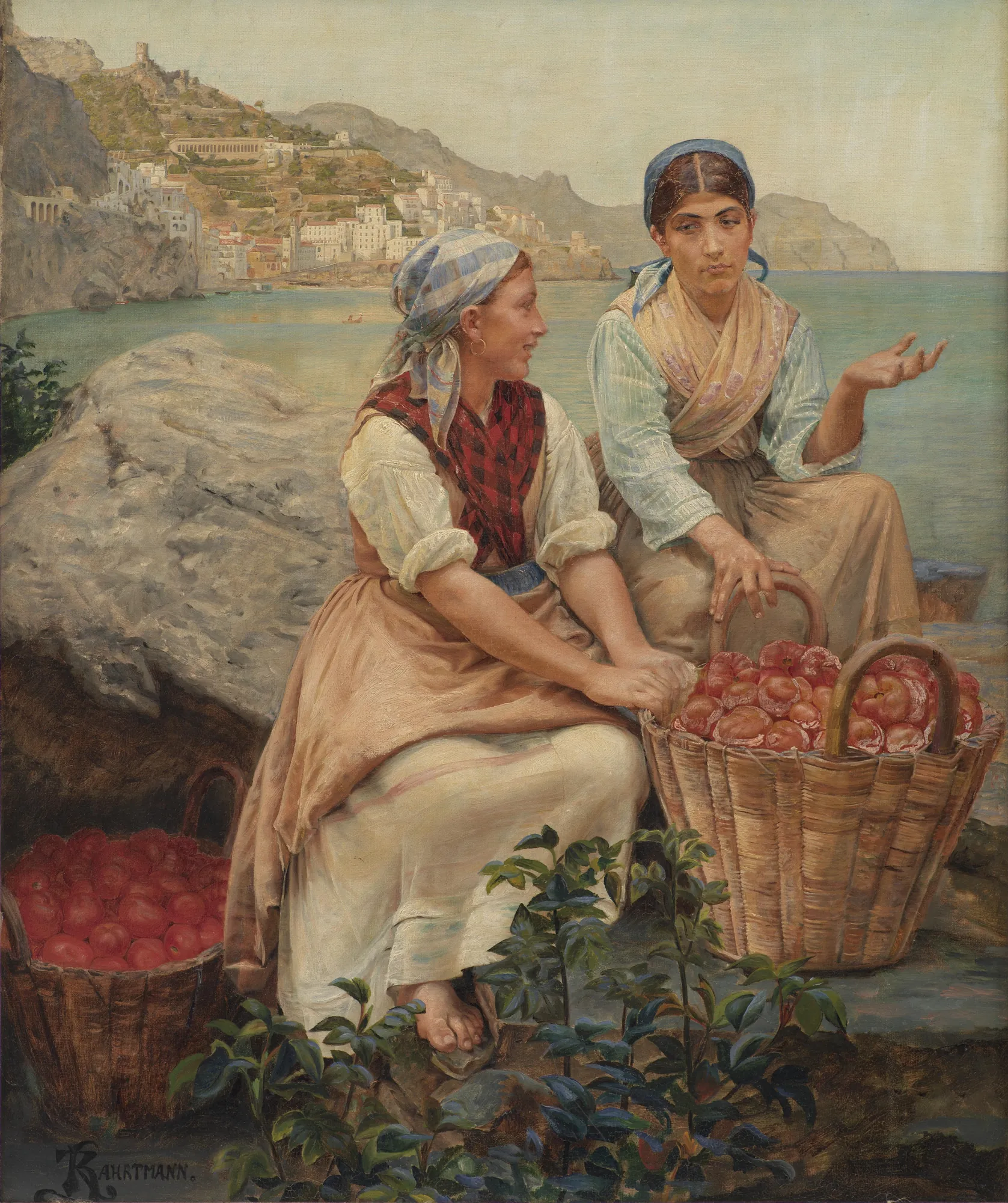 Italian Girls with Tomatoes in Baskets