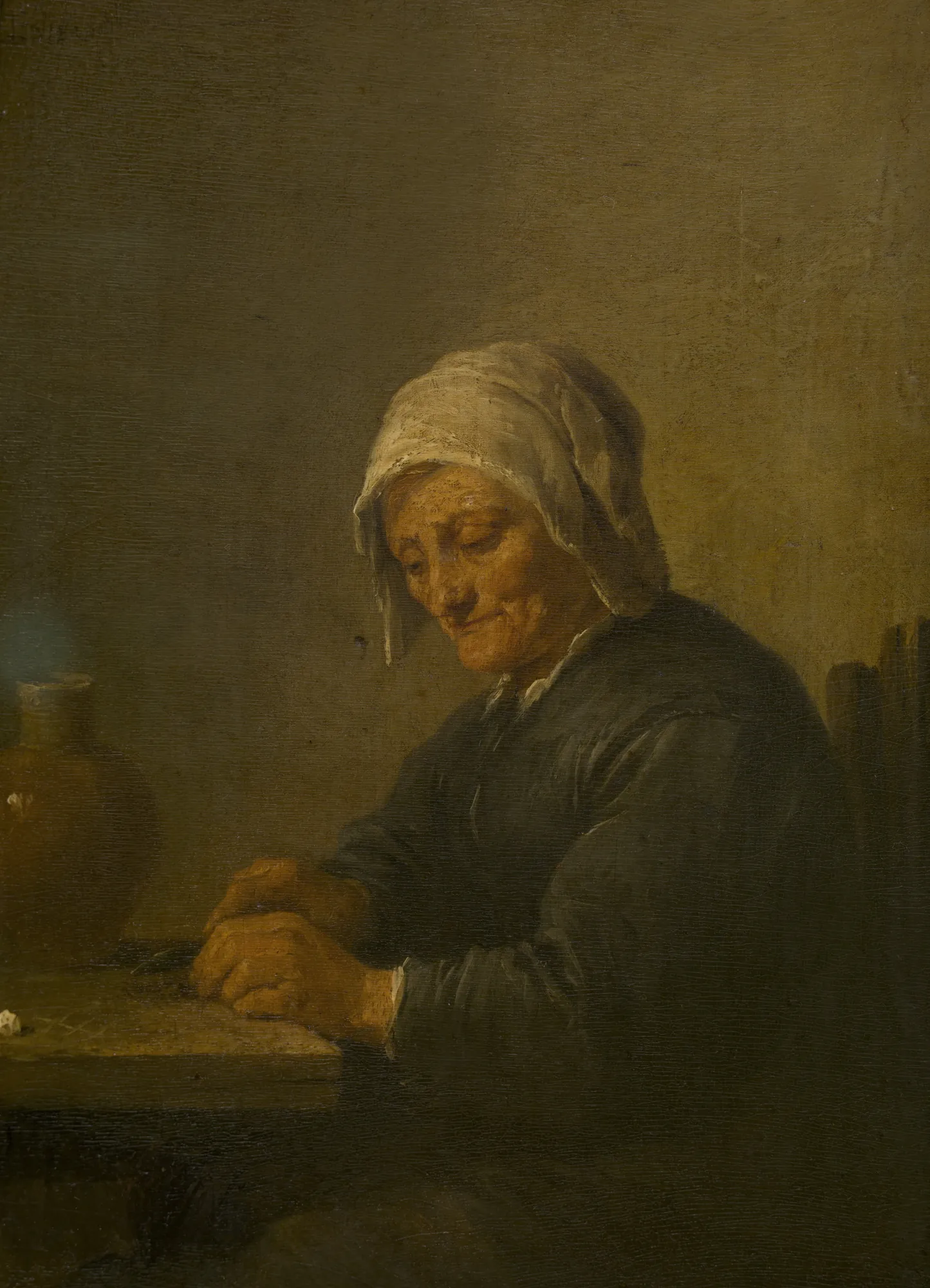 An Old Woman Cutting Tobacco