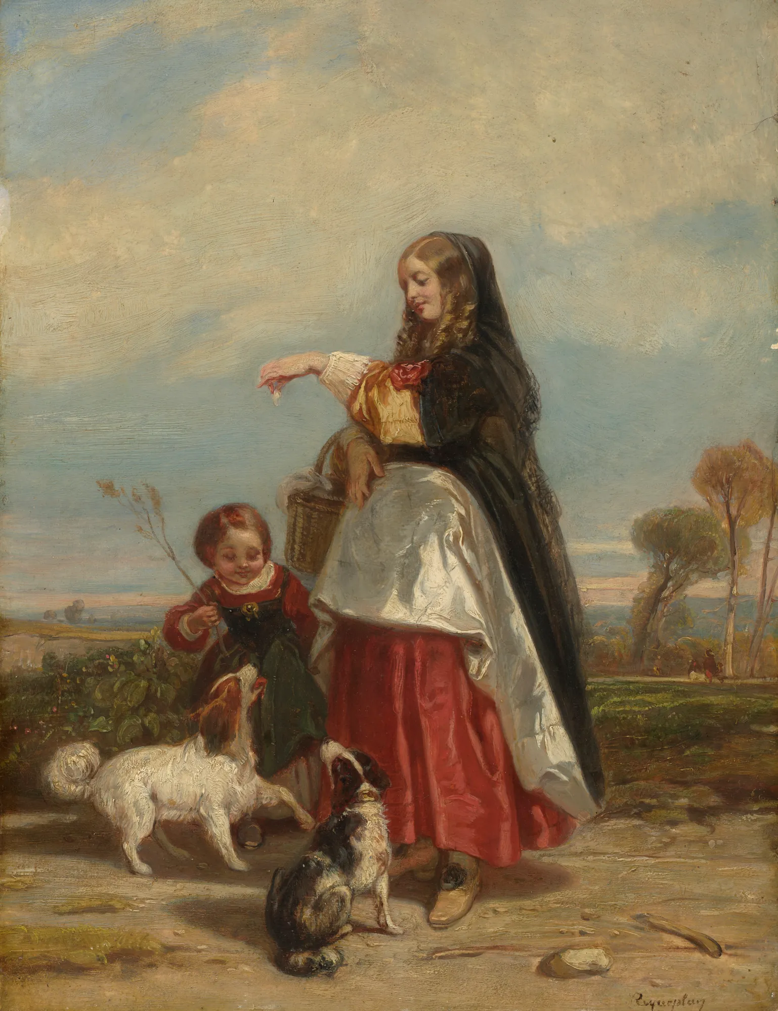 Woman and Child with Dogs