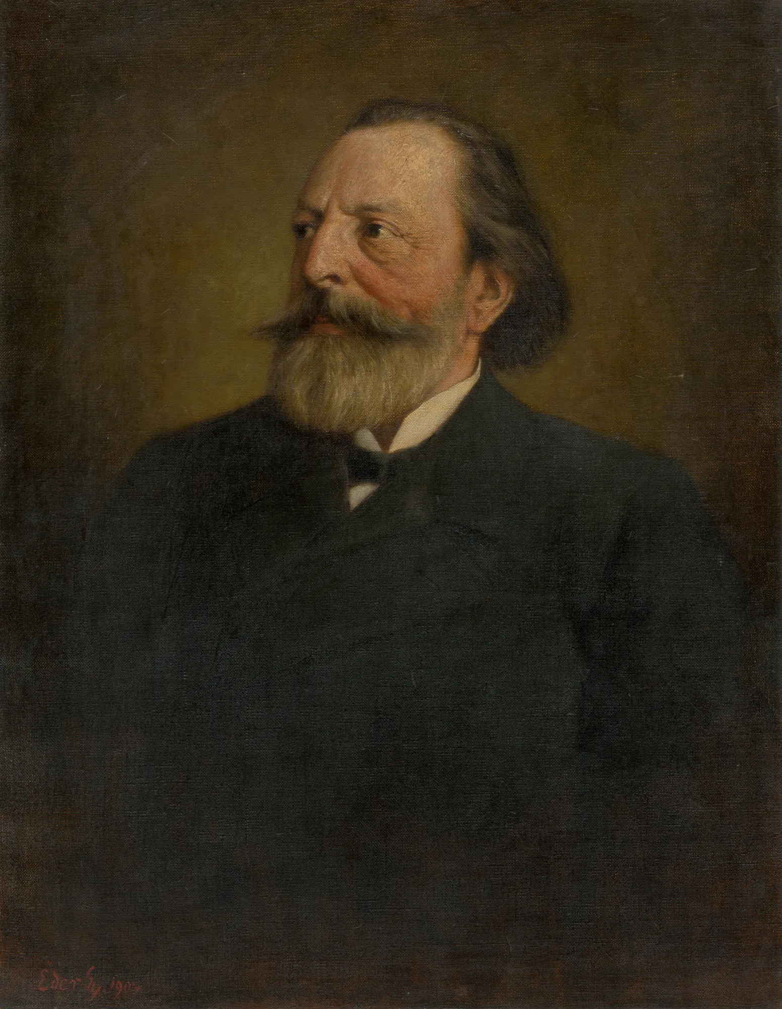 Portrait of Eugen Deil Portrait of Eugen Deil by Gyula Éder. A dignified oil portrait of a man with a full grey beard and mustache, wearing a dark coat against a muted brown background.