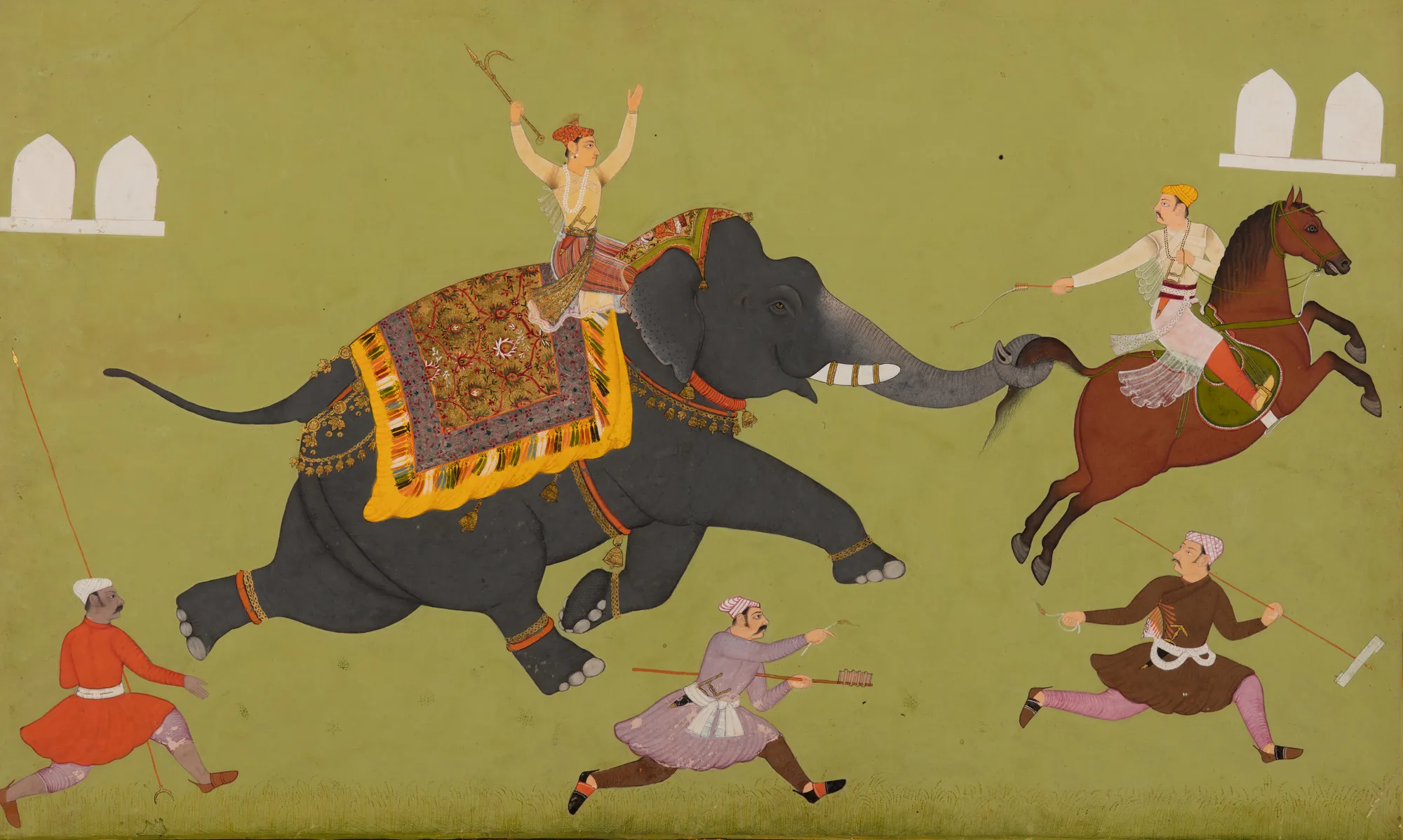 The Elephant of Maharana Jai Singh of Mewar Catching a Horse by the Tail