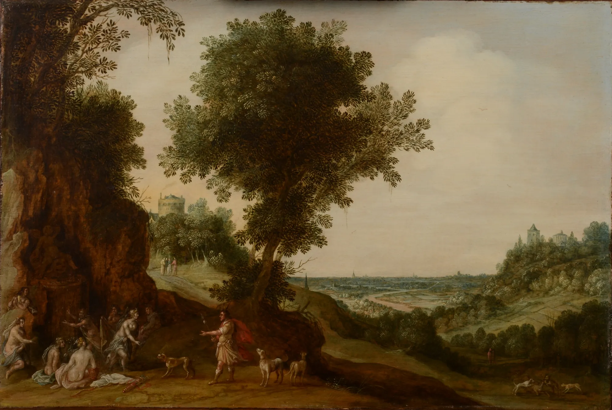 Landscape with Diana and Actaeon Landscape with Diana and Actaeon by Claes Dirksz van der Heck. A sprawling 17th-century landscape depicting the mythological encounter between the hunter Actaeon and the bathing goddess Diana with her nymphs.
