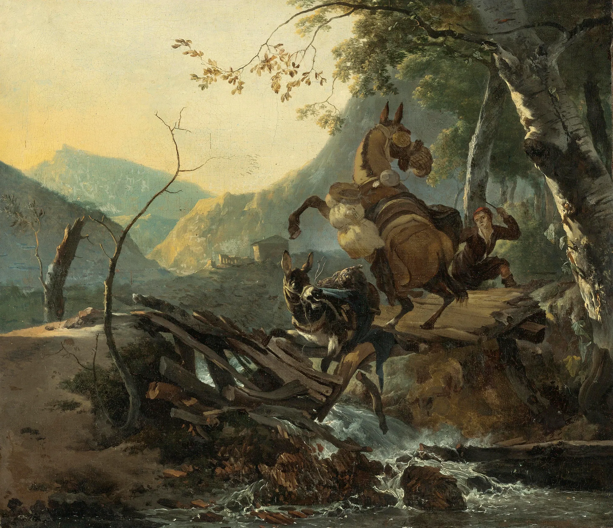 Italianate Landscape with a Donkey and a Rearing Horse