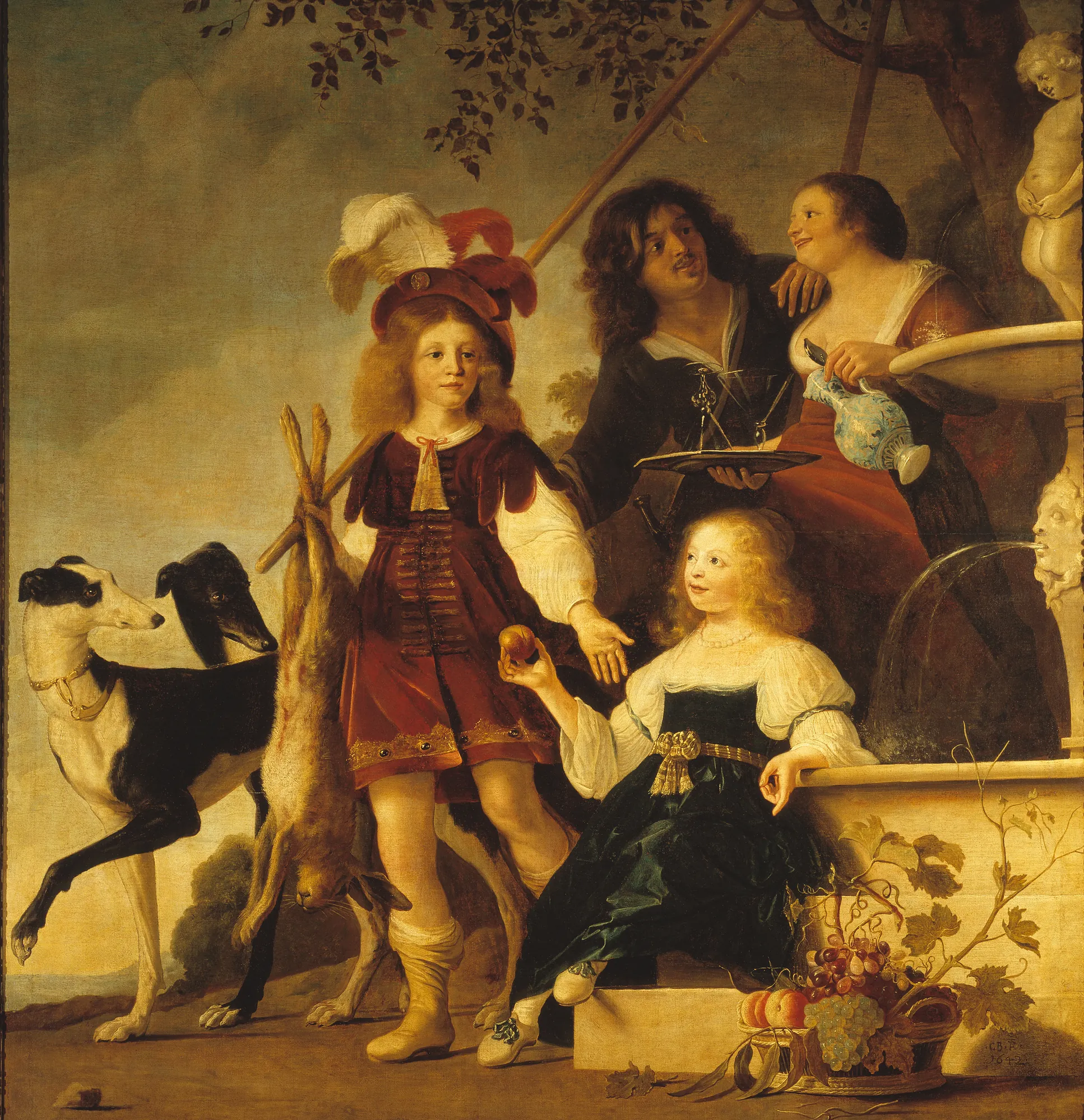 Family in Hunting Costumes beside a Fountain