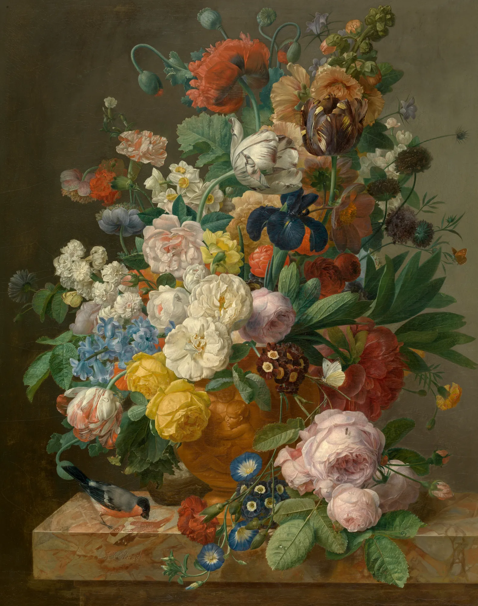 Bouquet of Flowers in a Sculpted Vase