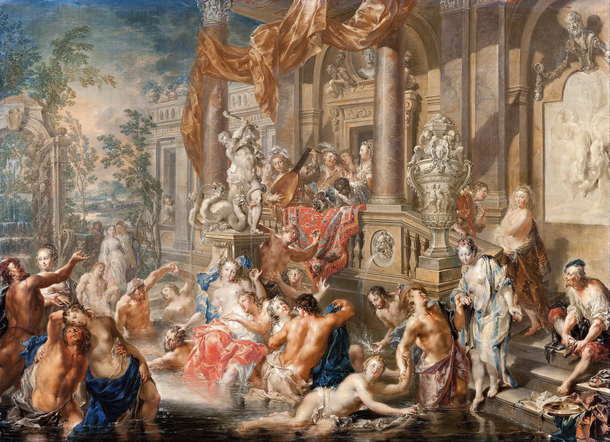 Fountain Scene in Front of a Palace
