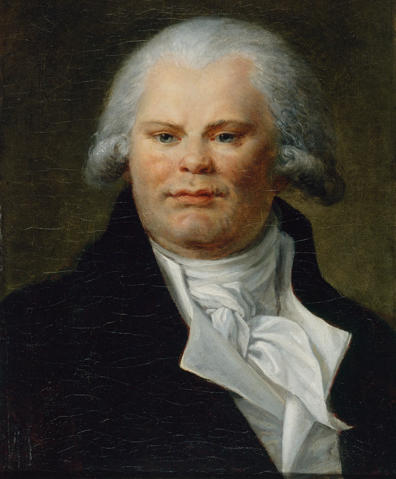 Portrait of Georges Danton Portrait of Georges Danton by Constance Marie Charpentier. A close-up portrait of a man with powdered hair, wearing a dark coat and a voluminous white cravat.