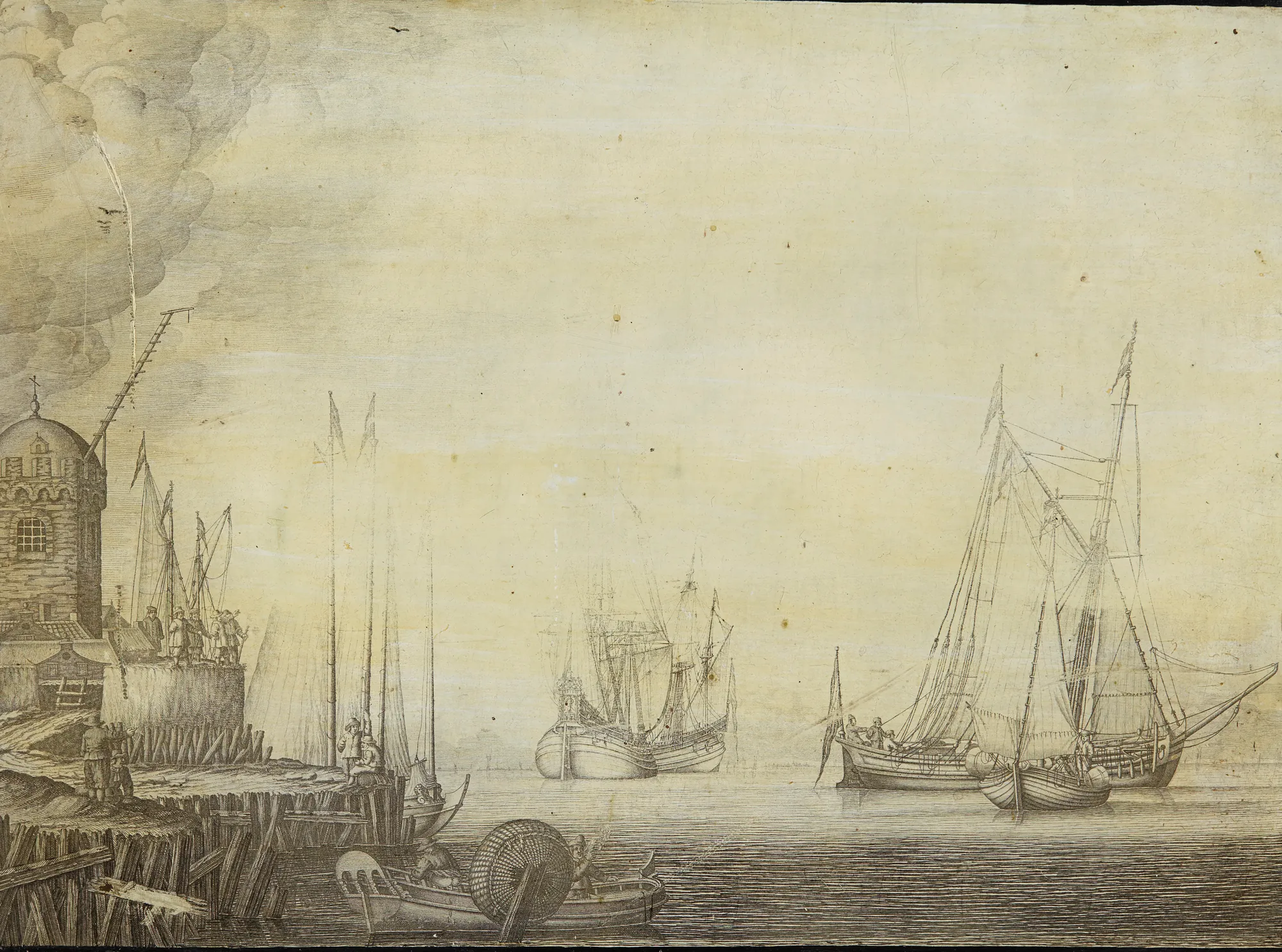 Quay with Mast Crane and Dutch Ships