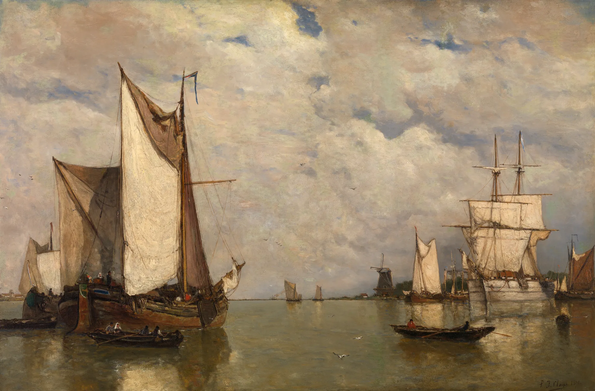Calm before the Storm at Dordrecht Calm before the Storm at Dordrecht by Paul Jean Clays. Sailing ships rest on calm waters under a vast, cloud-filled sky near the Dutch city of Dordrecht.