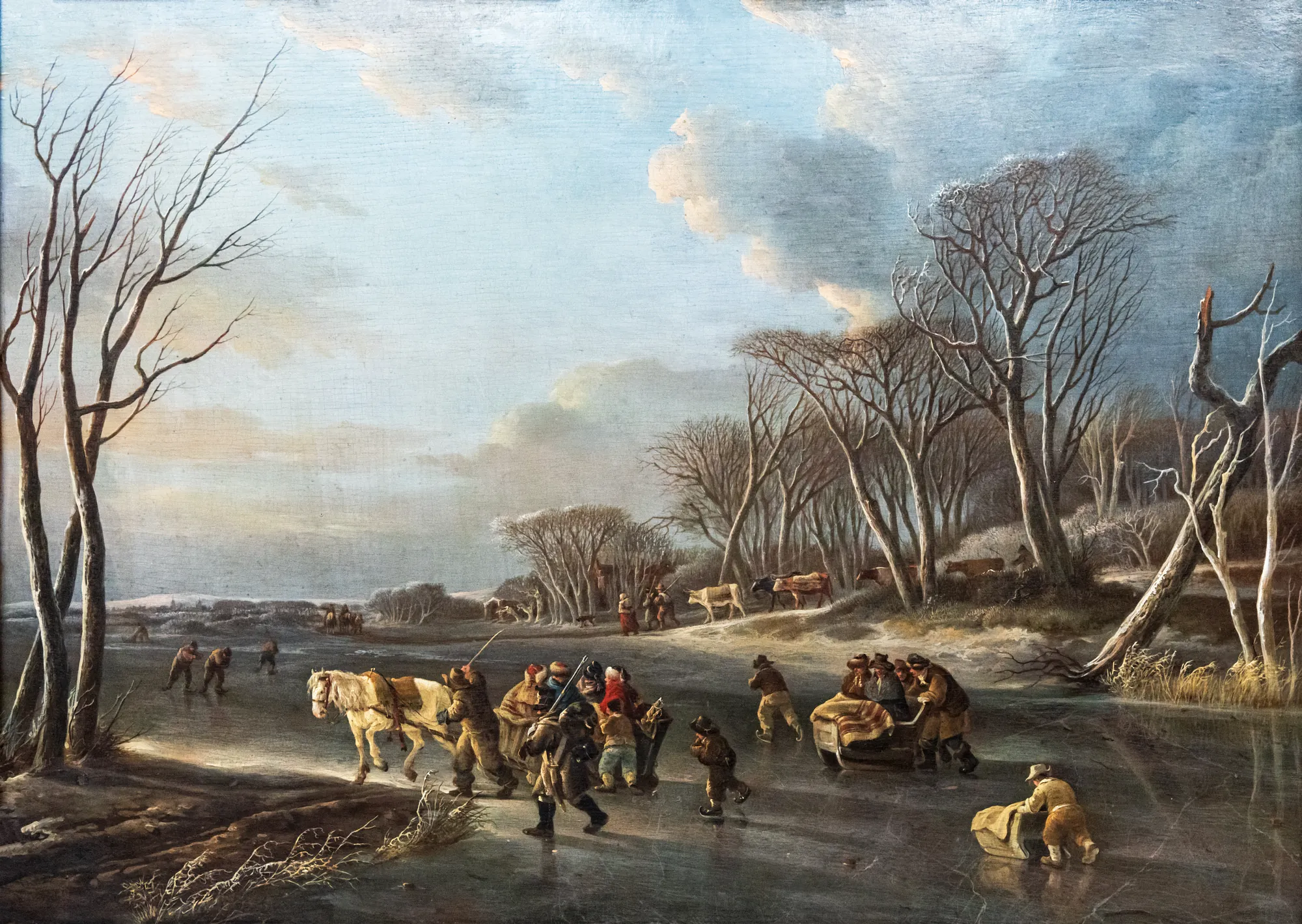 Sleigh Travelers on a Frozen River in Holland