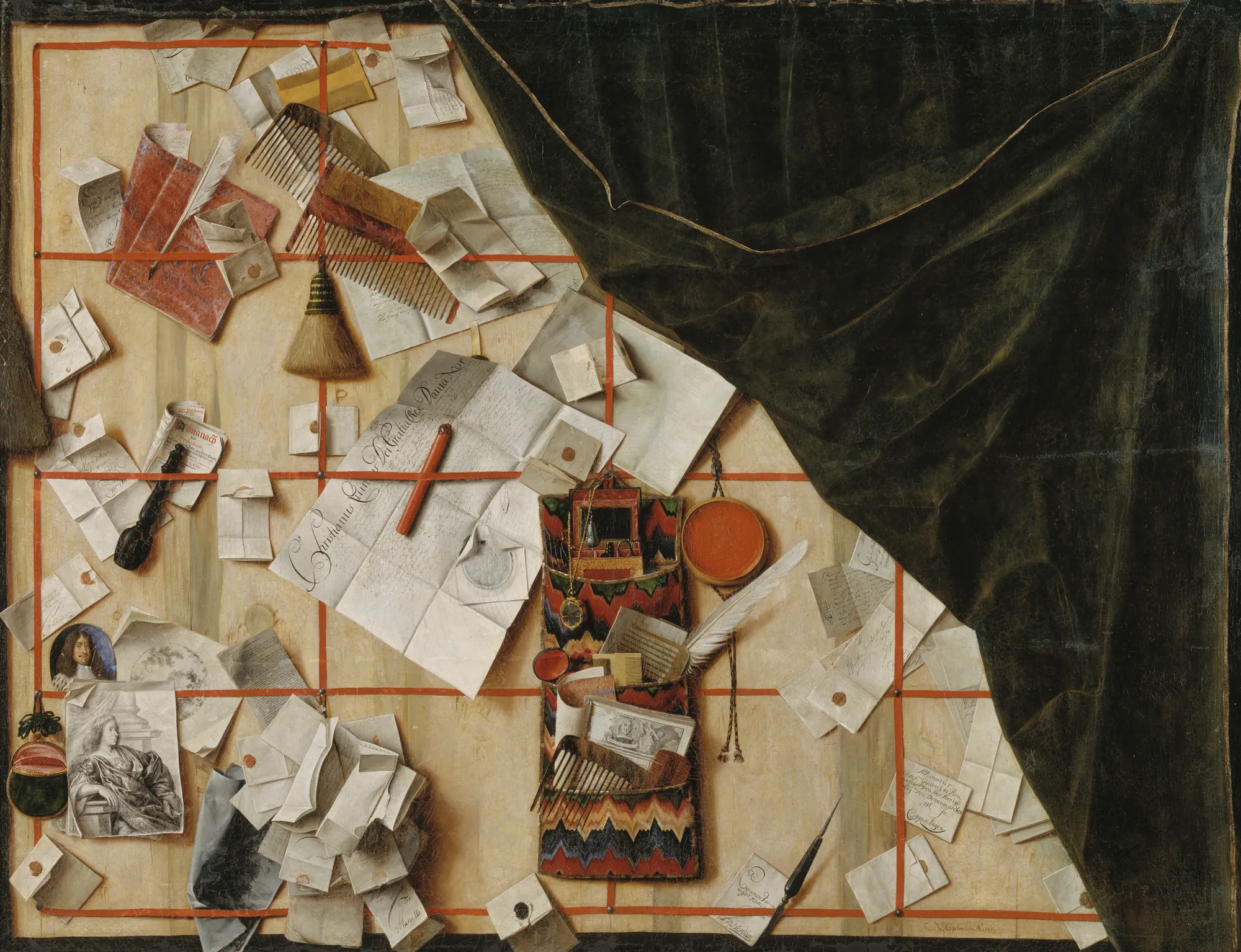 Trompe l'oeil of a Letter Rack with Christian V's Proclamation