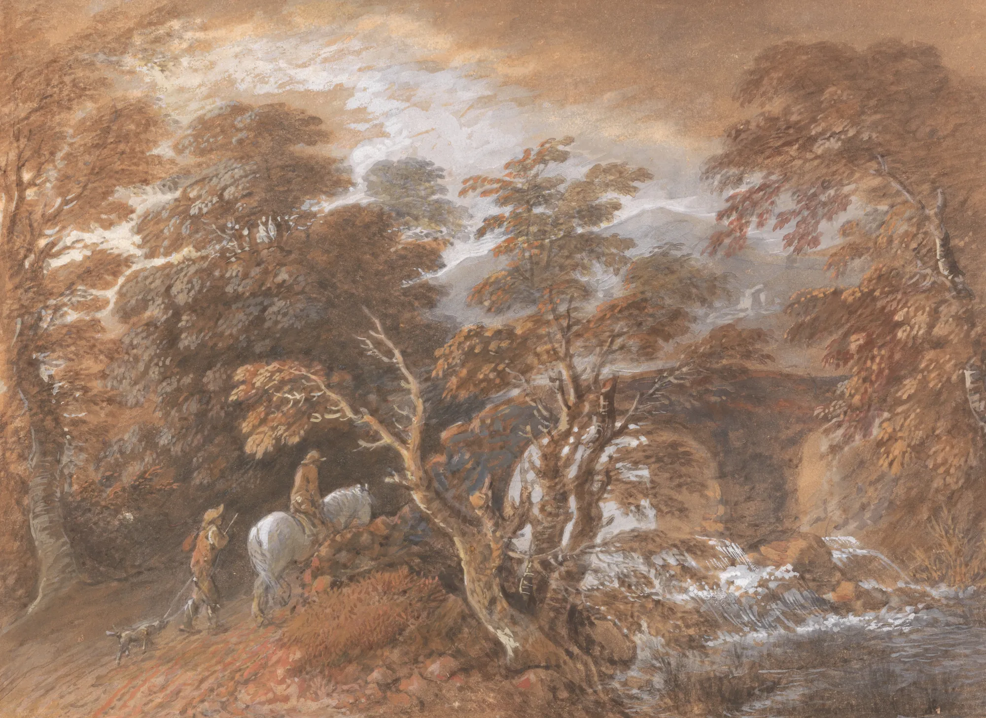 Hilly Landscape with Figures Approaching a Bridge