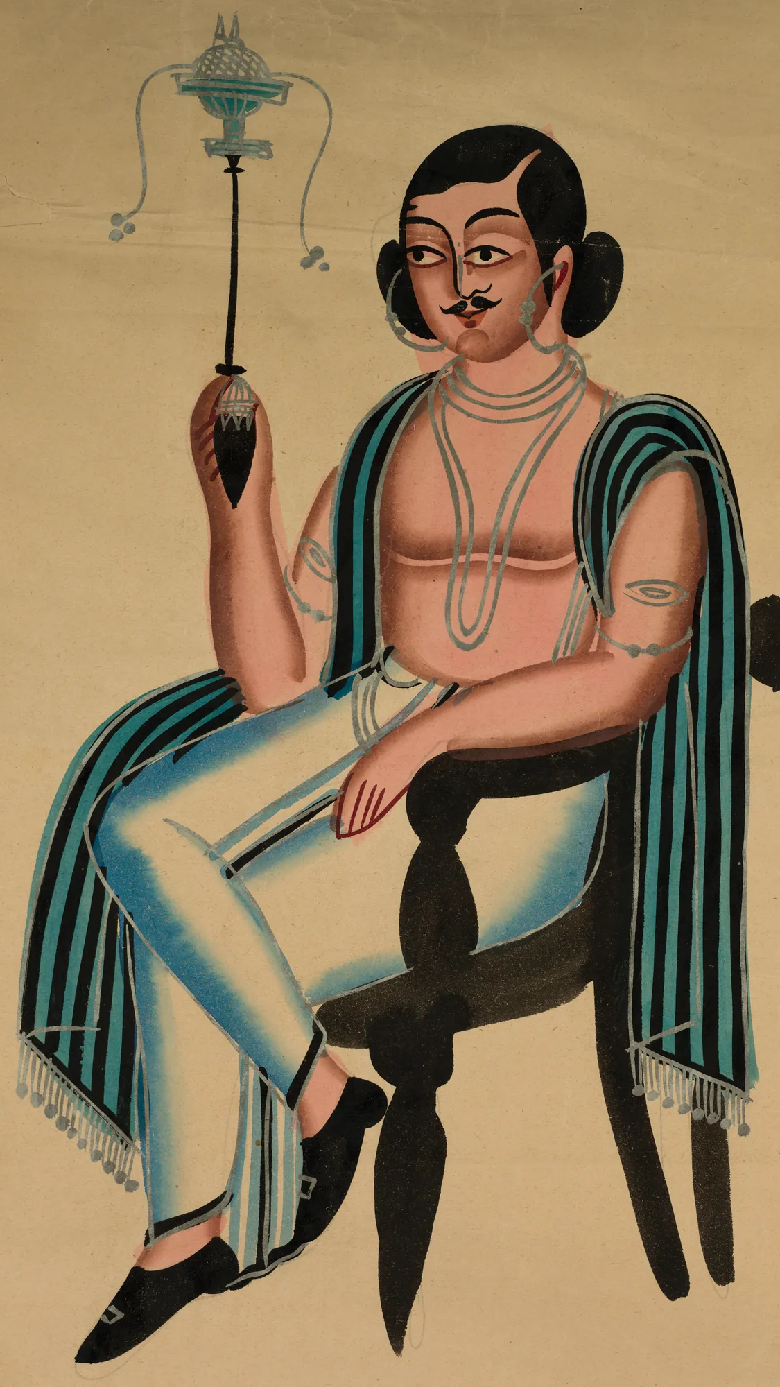 Man Seated in a European Chair Smoking a Margila Pipe