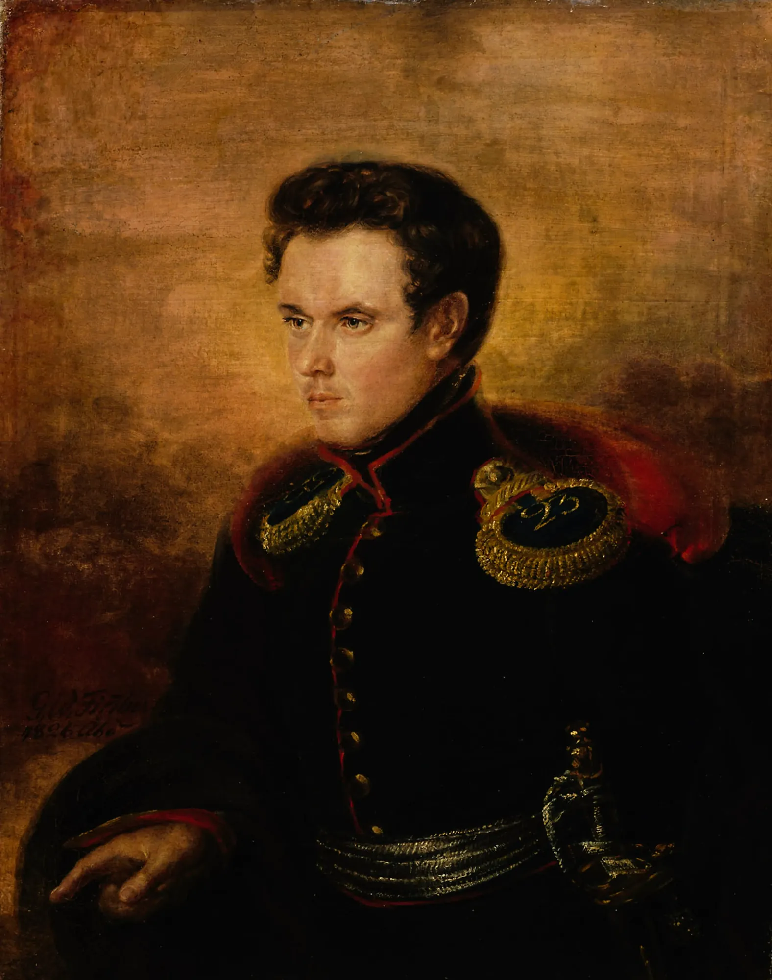 Sublieutenant Anton af Tengström Sublieutenant Anton af Tengström by Gustaf Wilhelm Finnberg. A half-length portrait of a young man in a dark 19th-century military uniform with gold epaulettes.