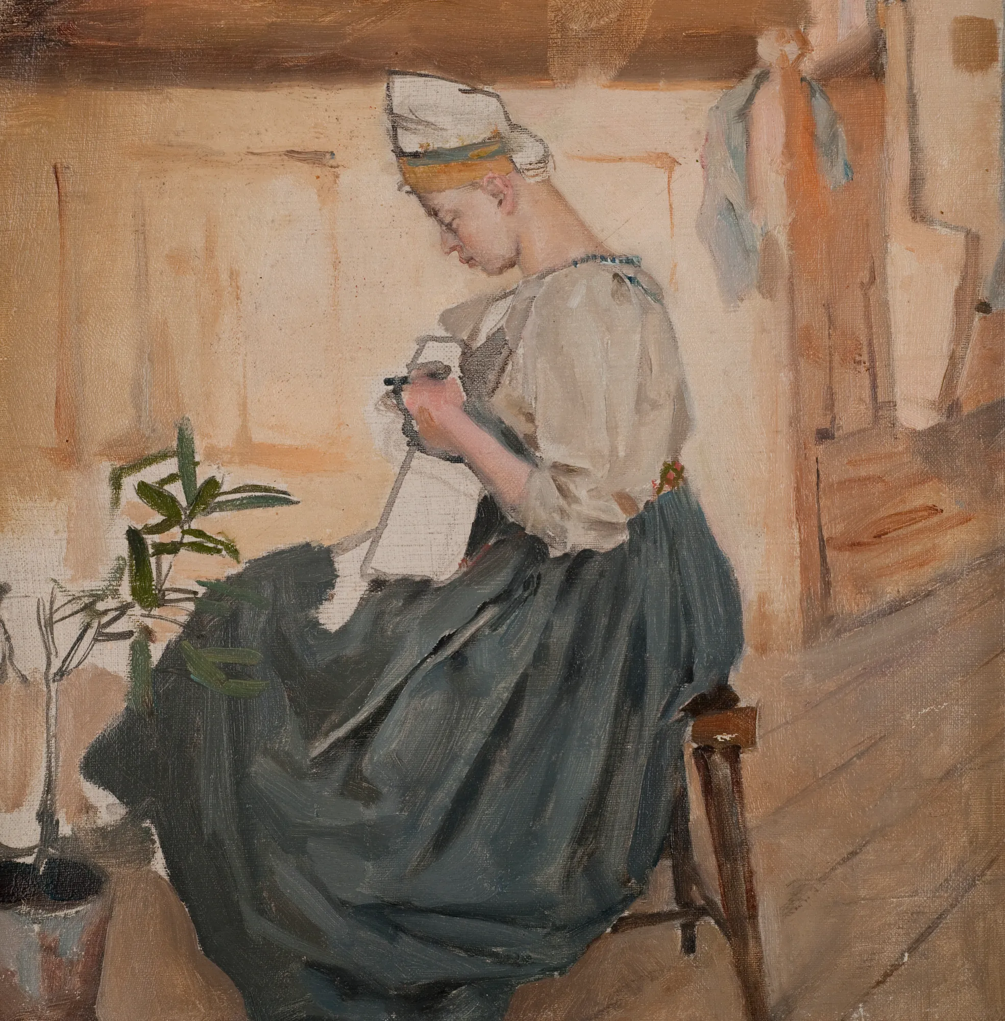 Mary Gallén Sewing in a Karelian House