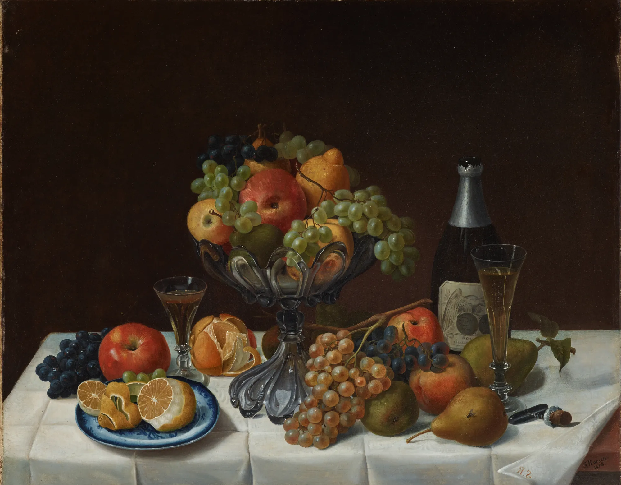 Fruit Still Life with Champagne Bottle