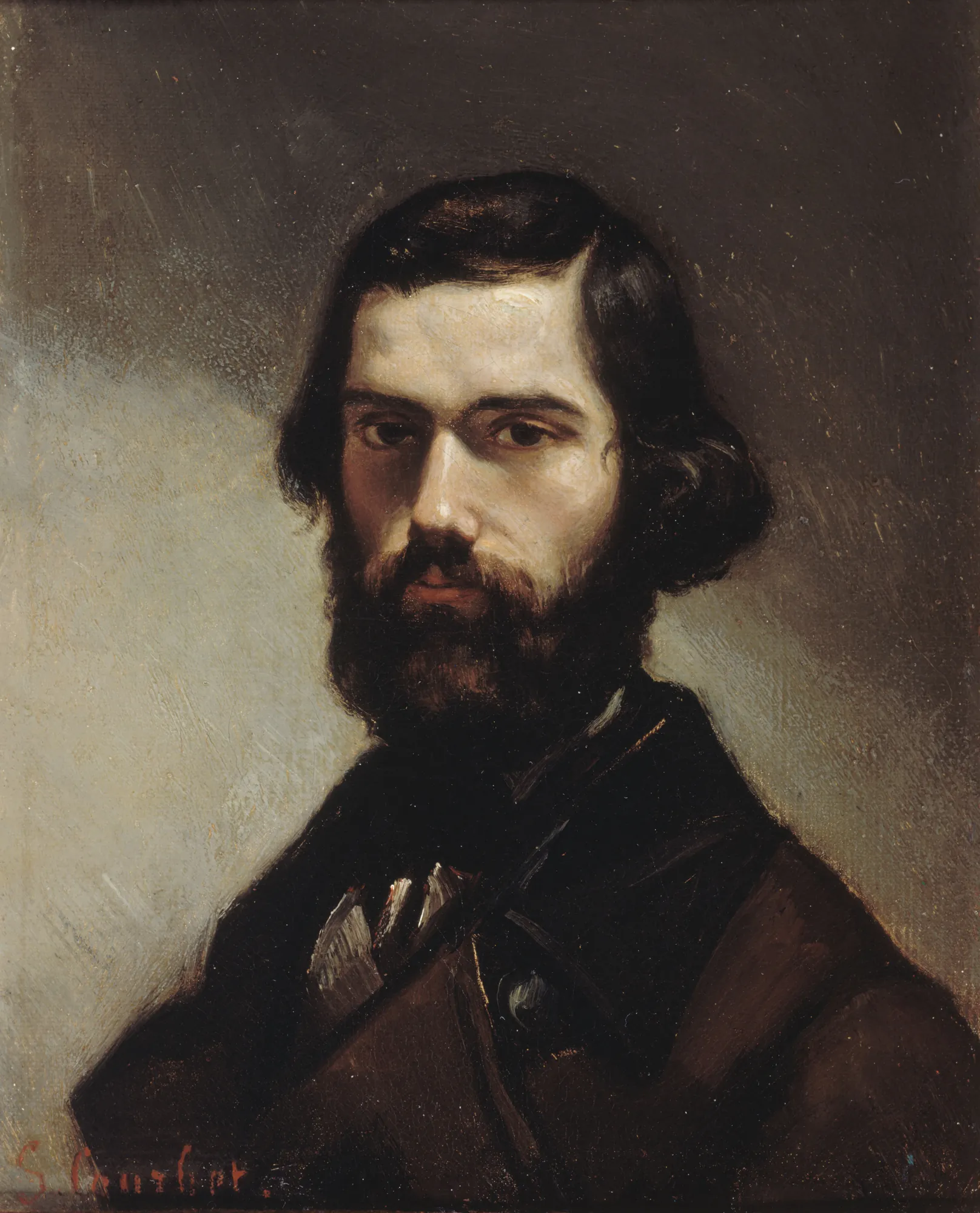 Portrait of Jules Vallès Portrait of Jules Vallès by Gustave Courbet. A dramatic oil portrait of a dark-haired man with a full beard, rendered in a chiaroscuro style against a dark background.