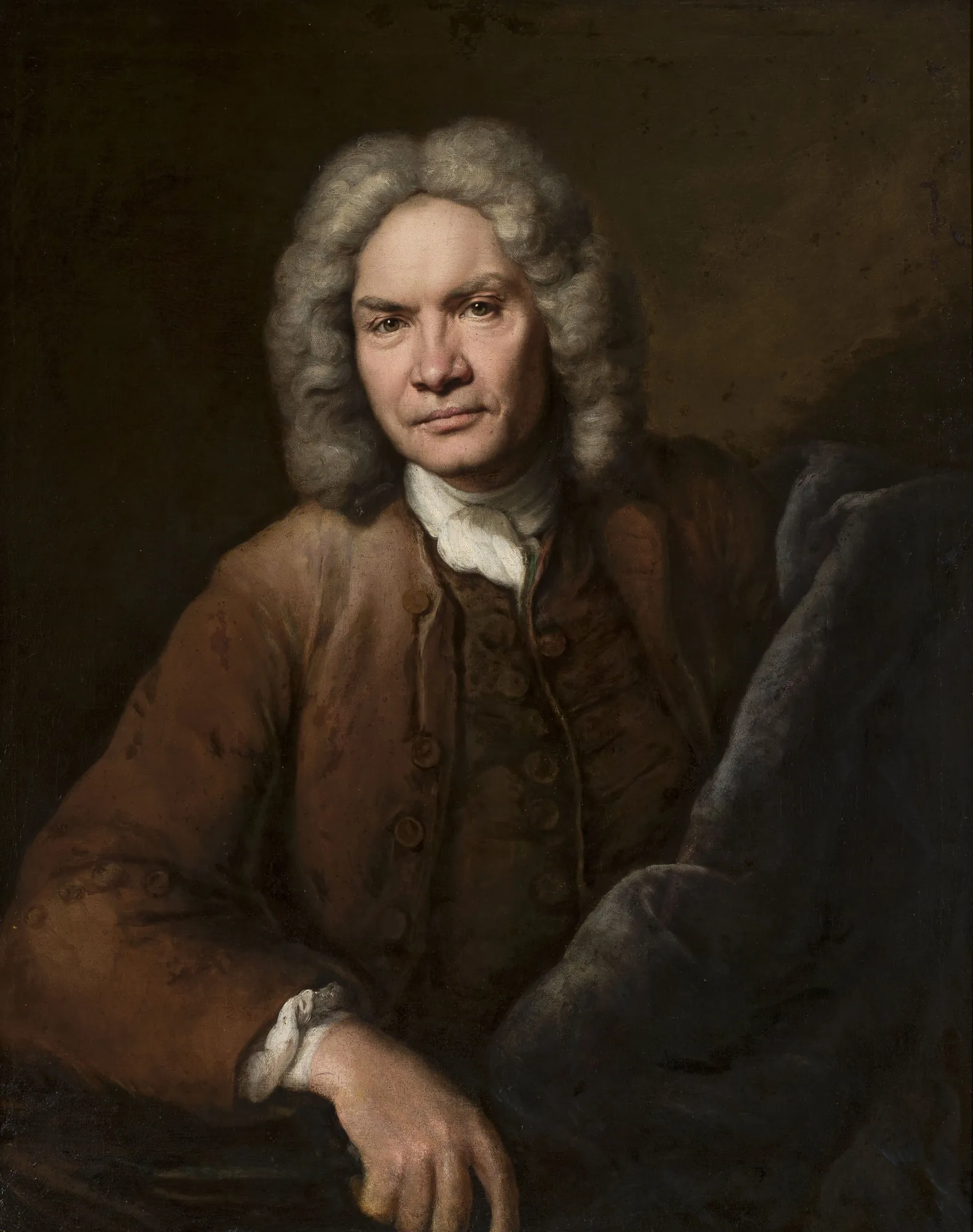 Portrait of a Man Portrait of a Man by John Opie. A late 18th-century oil portrait depicting a middle-aged man in a powdered wig and brown coat against a dark, atmospheric background.