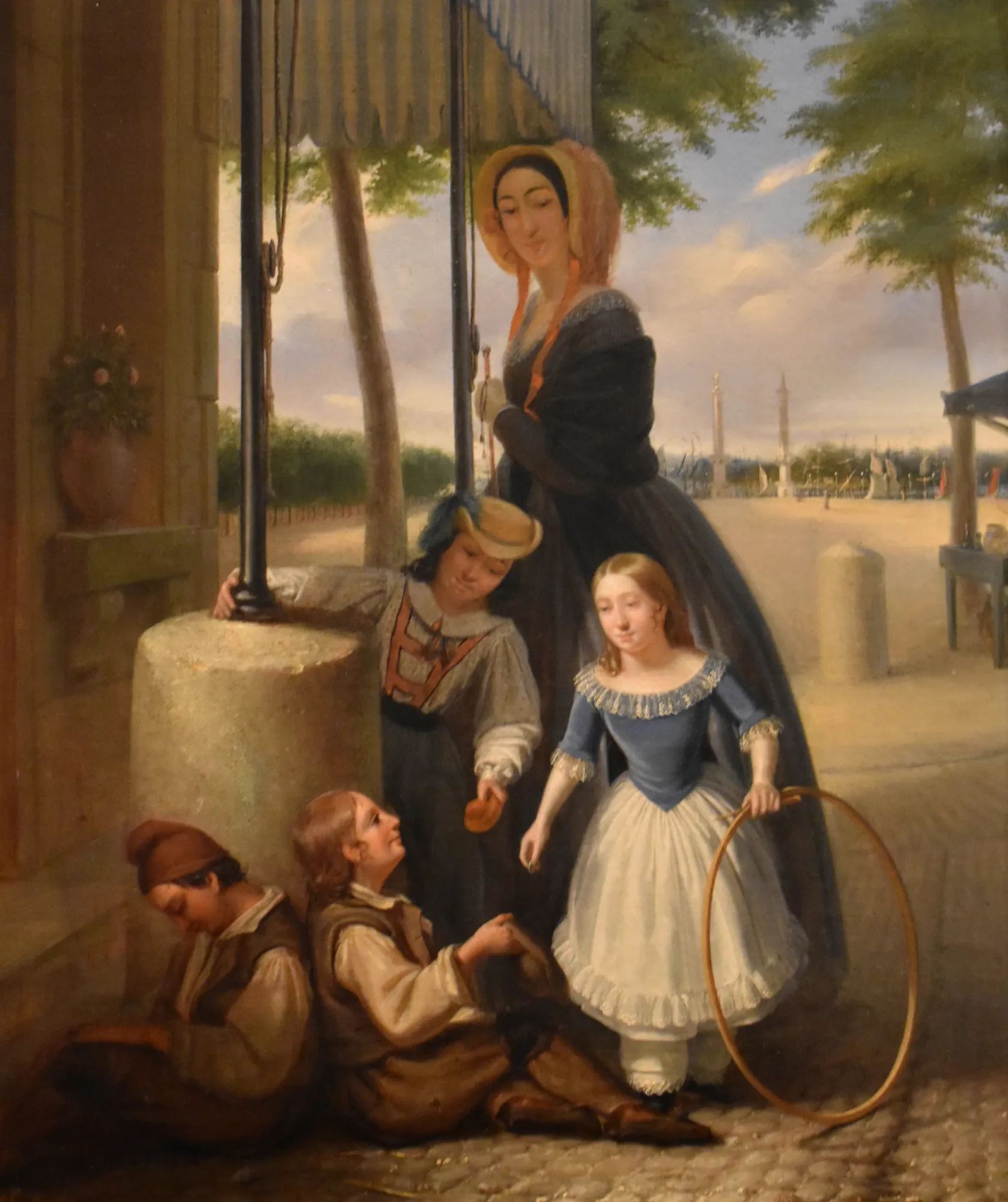 Scène de charité sur la place des Quinconces