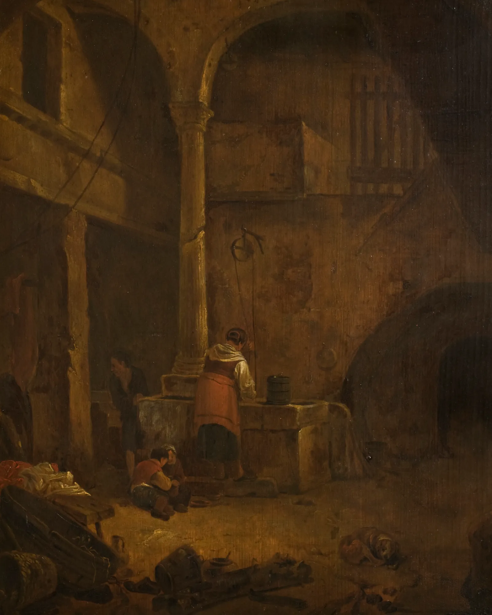 Woman at a Well in an Italian Farmhouse