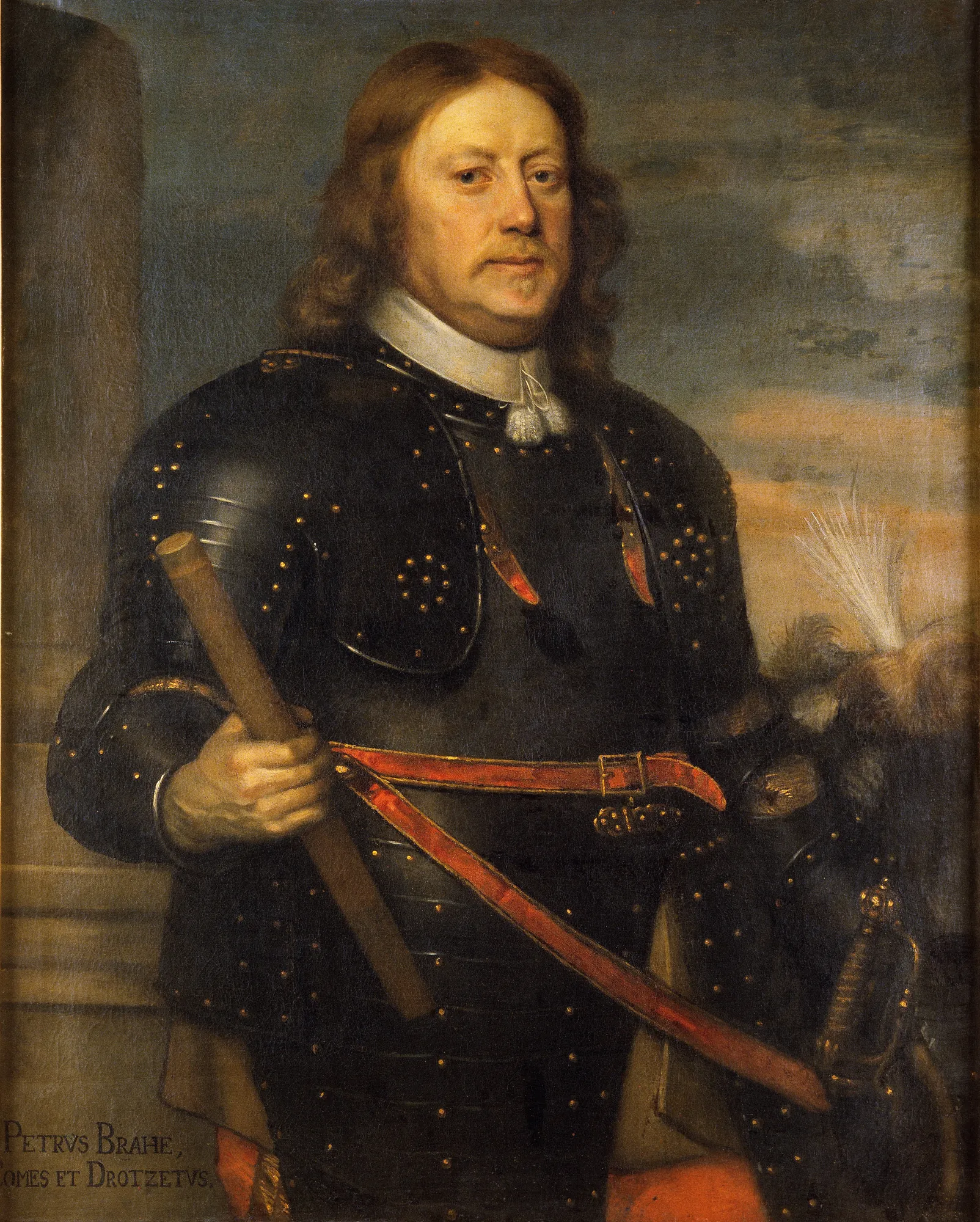 Per Brahe the Younger Per Brahe the Younger by David Beck. A half-length portrait of a man in dark armor holding a command baton against a sky background.