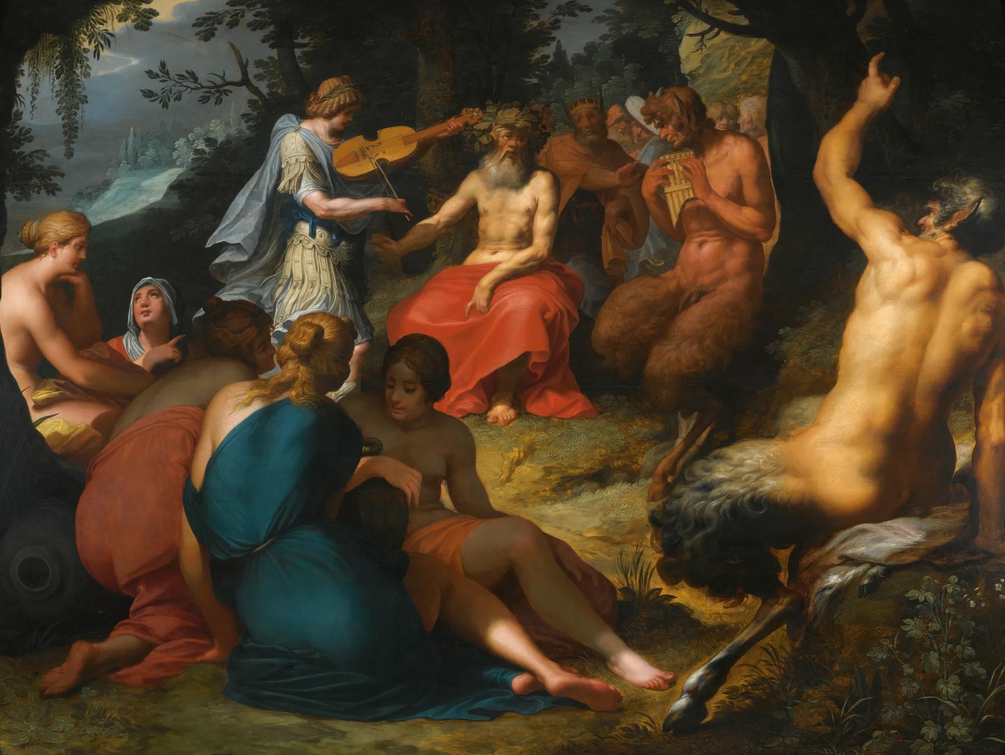 The Judgement of Midas The Judgement of Midas by Abraham Janssens I. A classical group of mythological figures, including Apollo with a stringed instrument and Pan with pipes, gather in a shadowed forest glade for a musical contest.