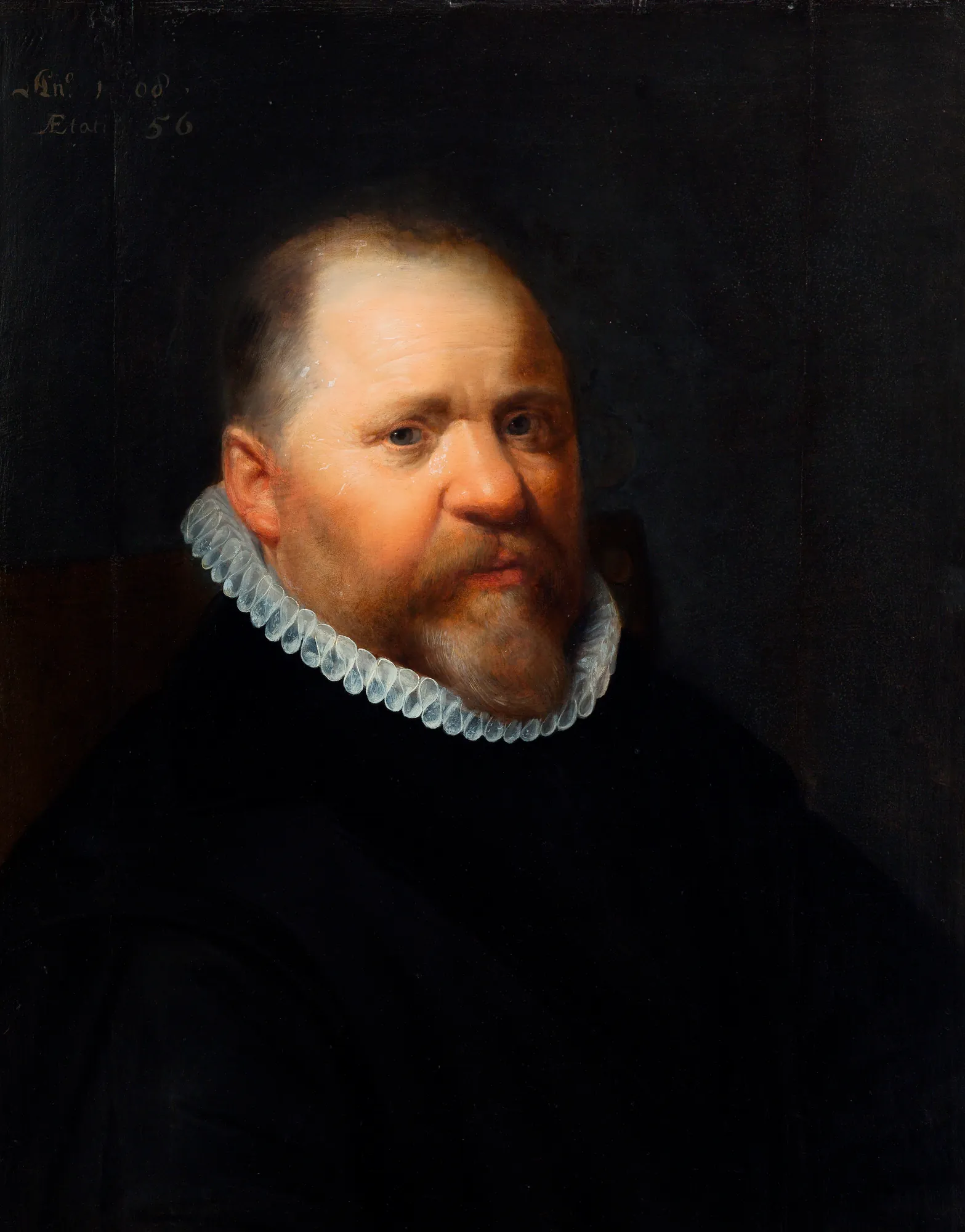 Portrait of a Man Portrait of a Man by Jan van Ravesteyn. A seventeenth-century bust-length portrait of a man with a reddish beard wearing a black coat and a white pleated ruff.