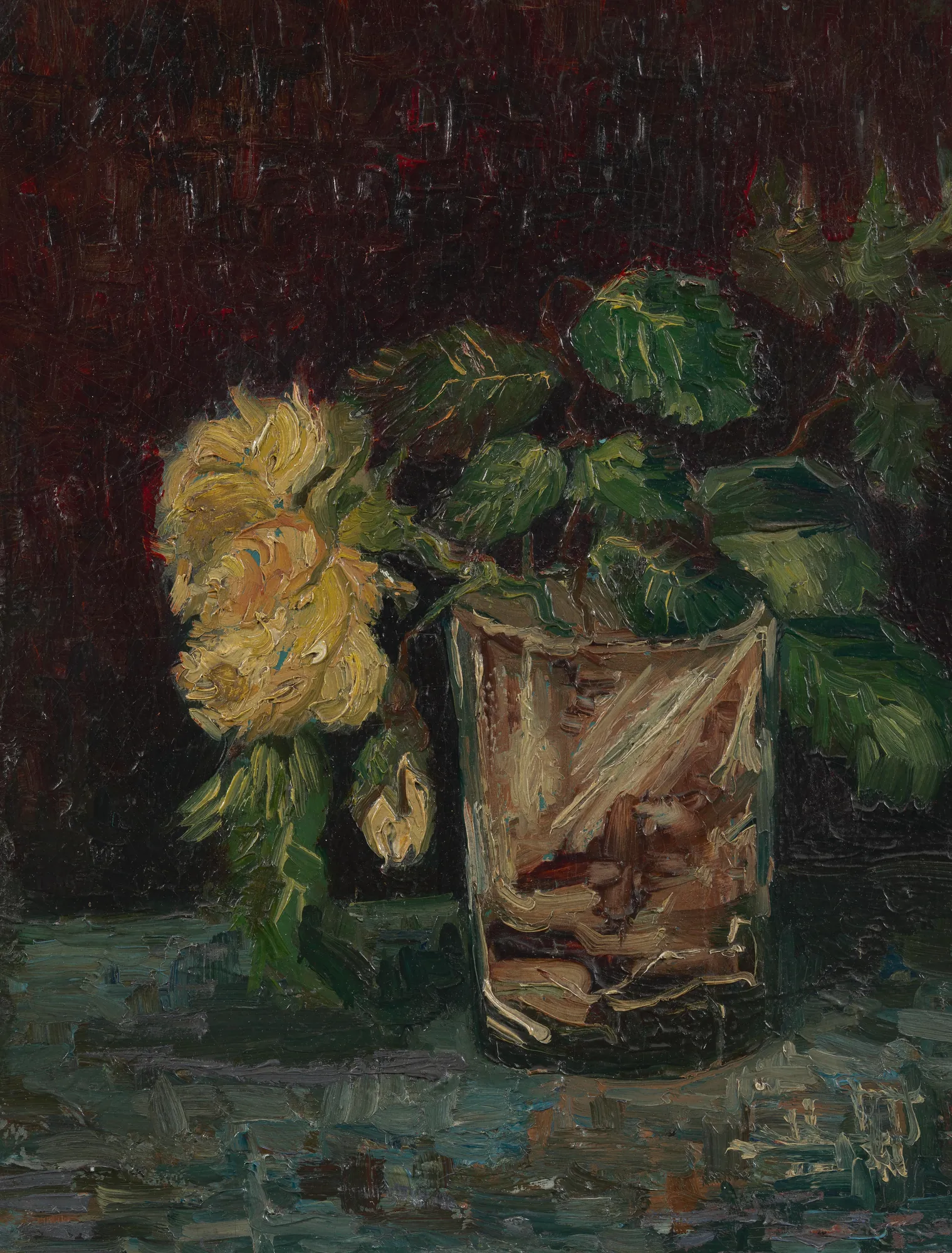 Glass with Yellow Roses