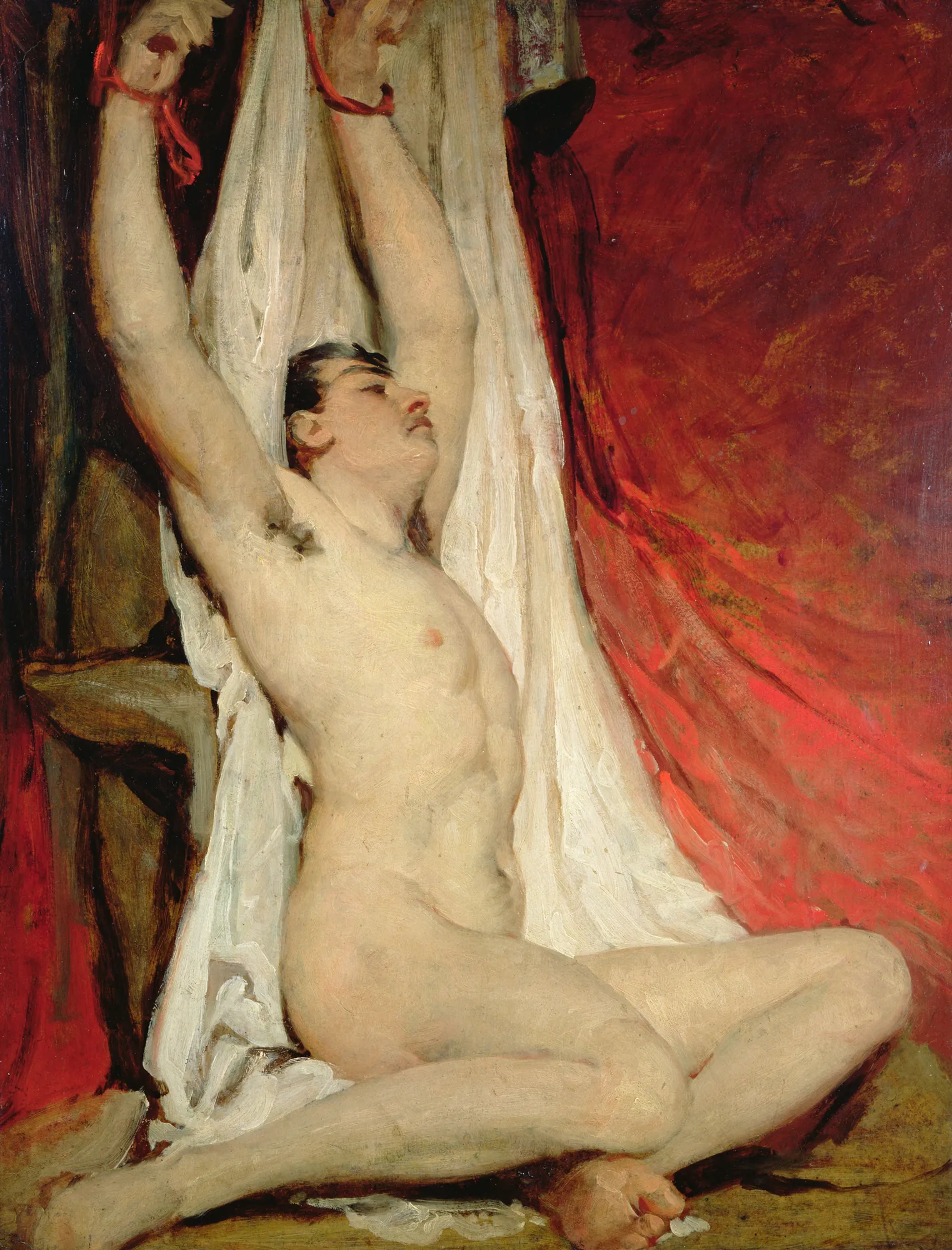 Male Nude with Arms Up-Stretched